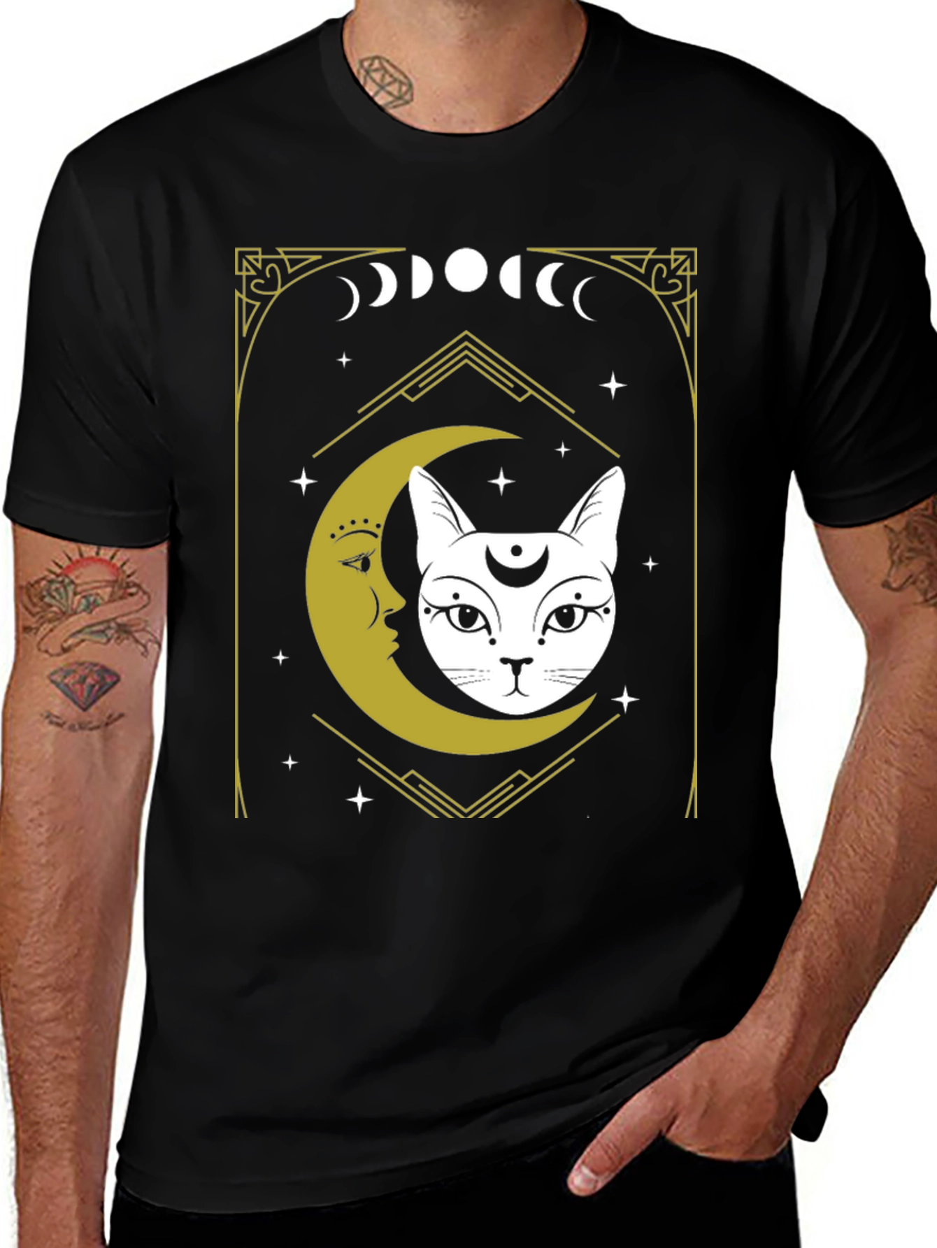 Variant 3 of Mystic Cat Moon Phases Black T-Shirt