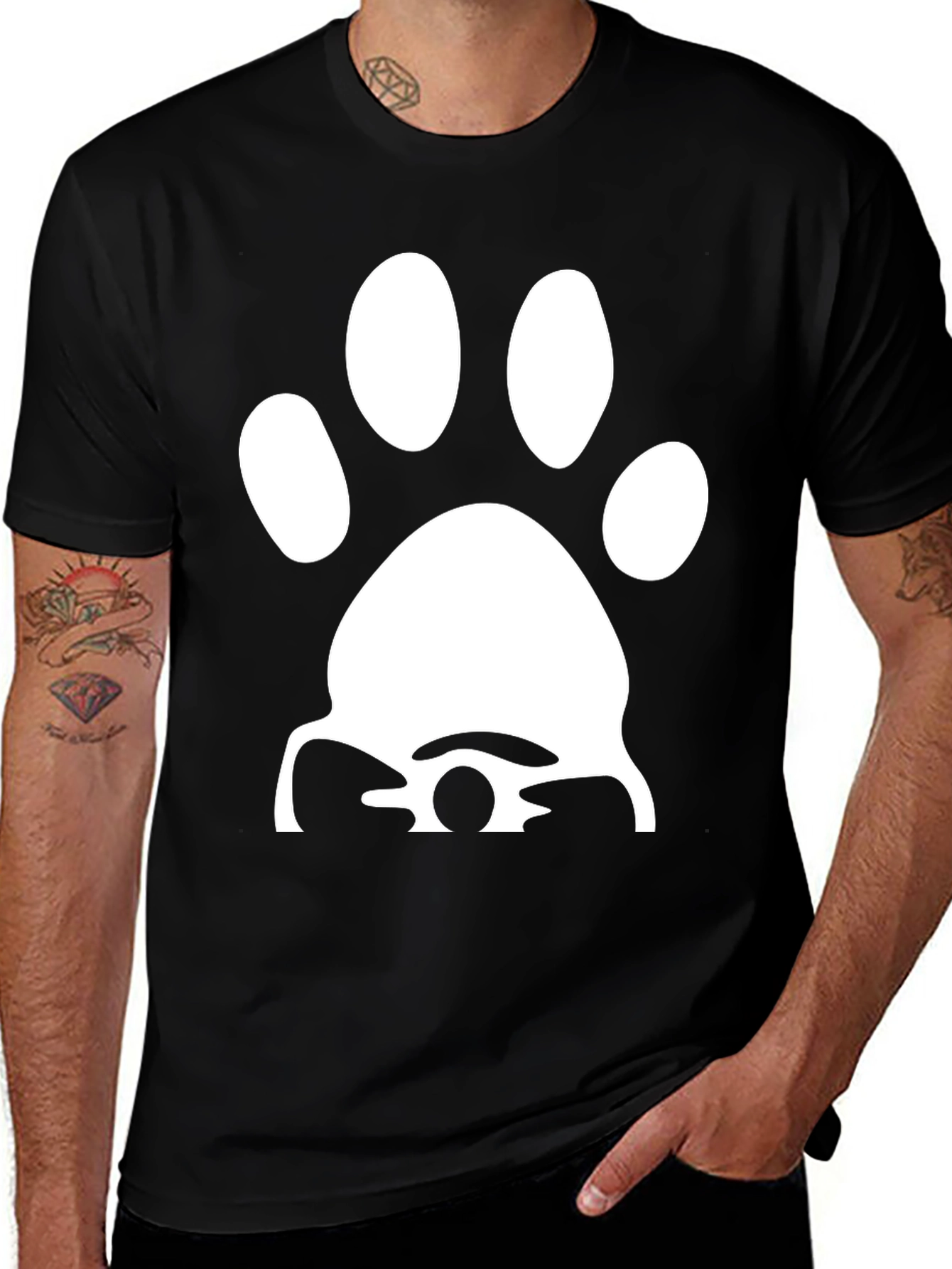 Variant 23 of Paw Print Graphic Tee - Casual Black T-Shirt
