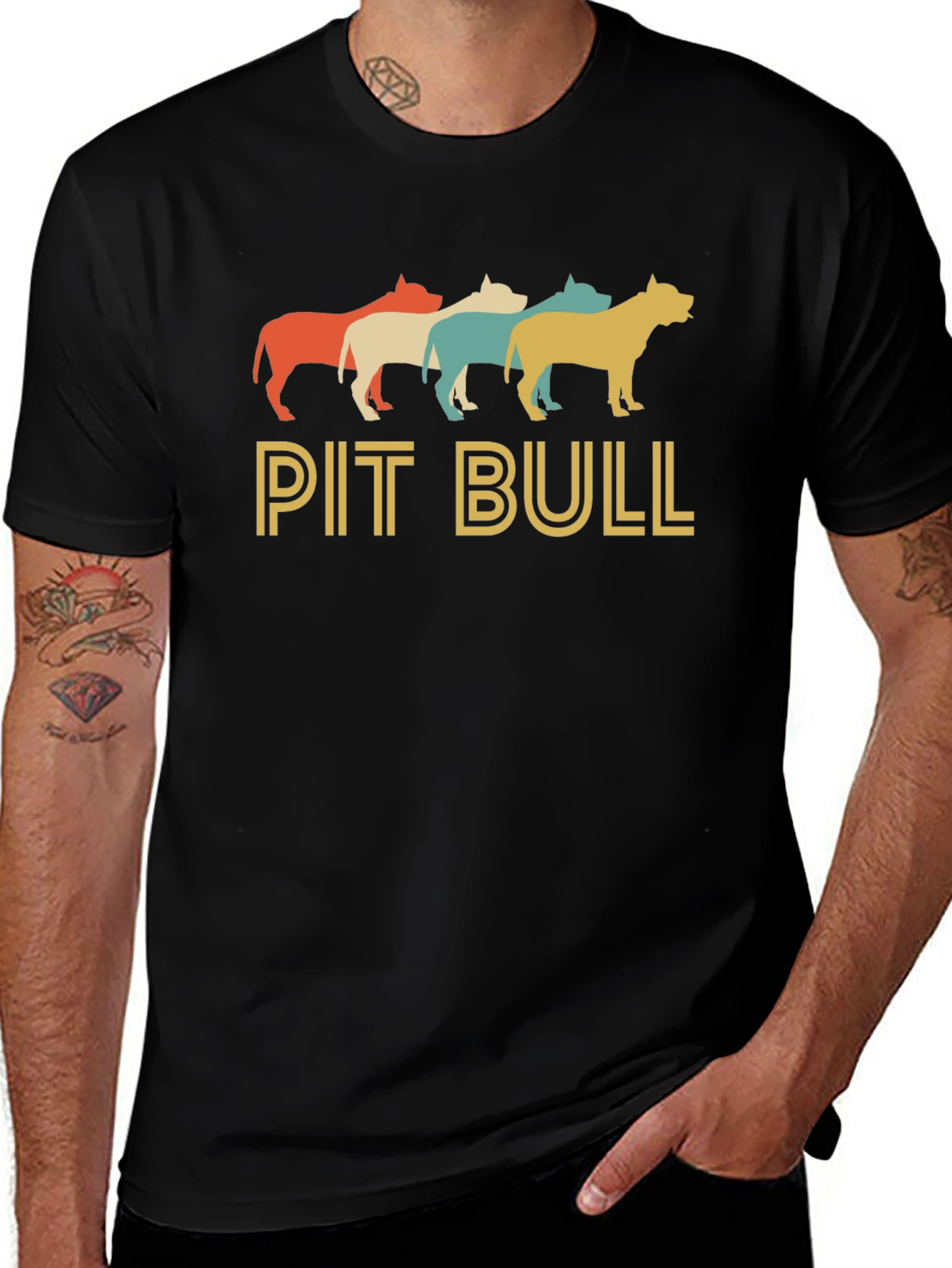 Variant 10 of Retro Pit Bull Graphic Tee - Black Cotton Blend