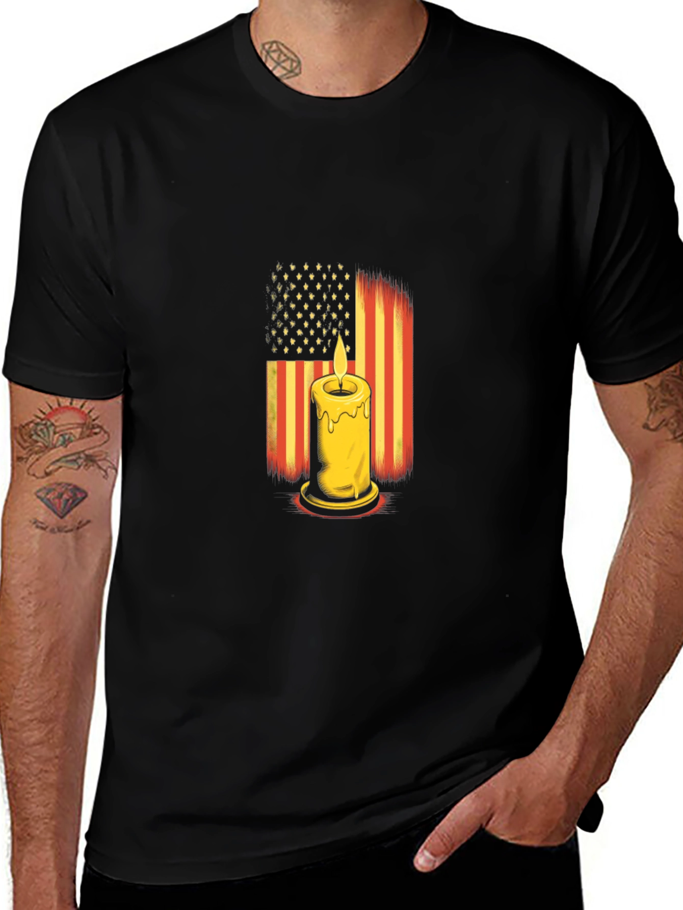 Variant 11 of American Flag Candle Black T-Shirt