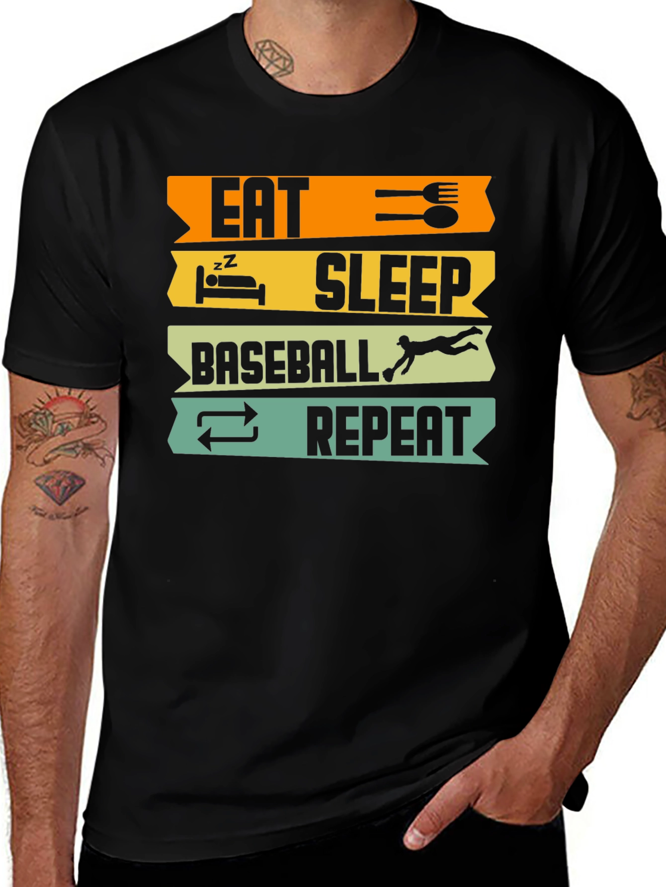 Variant 20 of Eat Sleep Baseball Repeat Black T-Shirt
