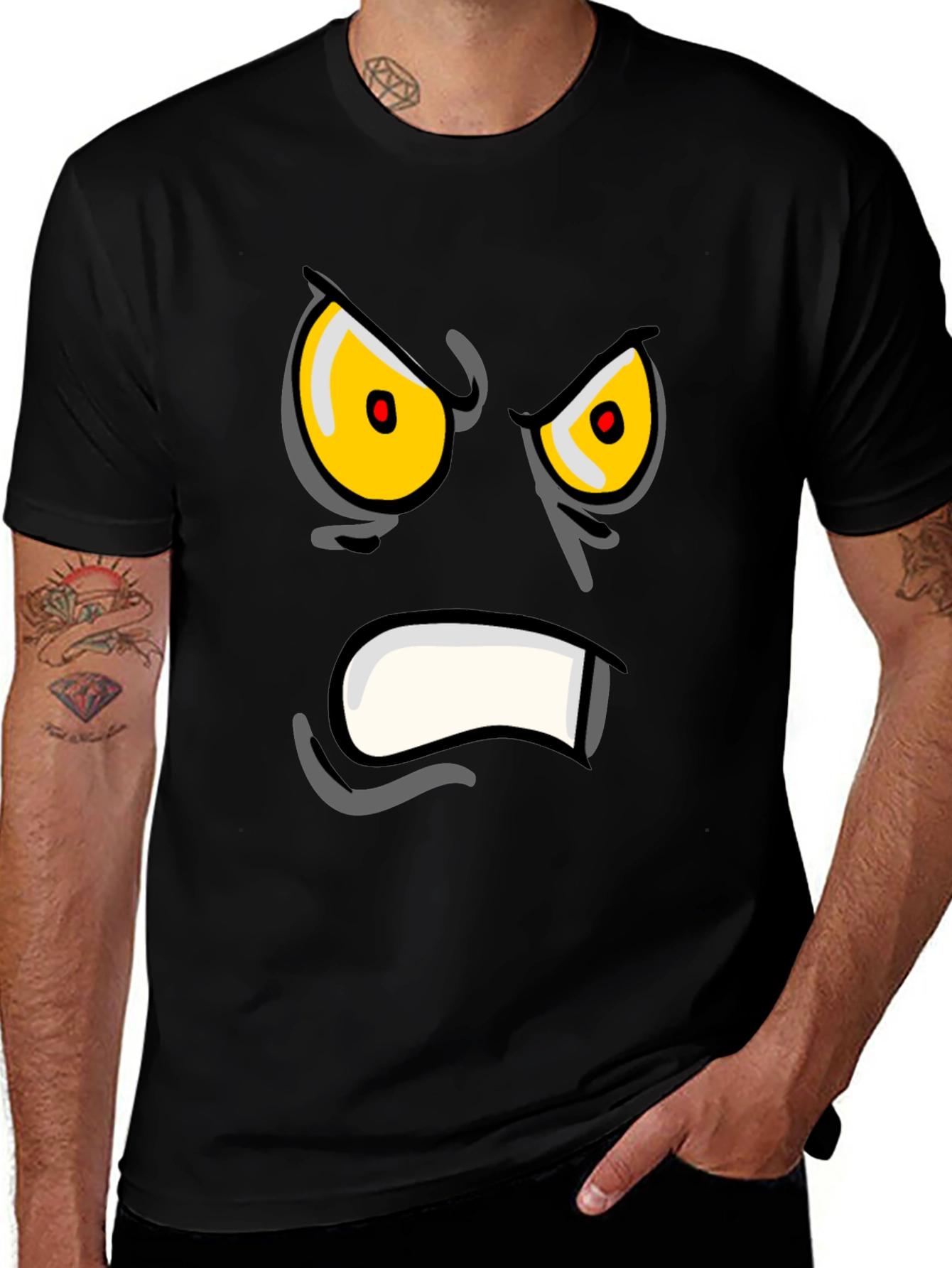 Variant 21 of Angry Face Graphic Print Black T-Shirt