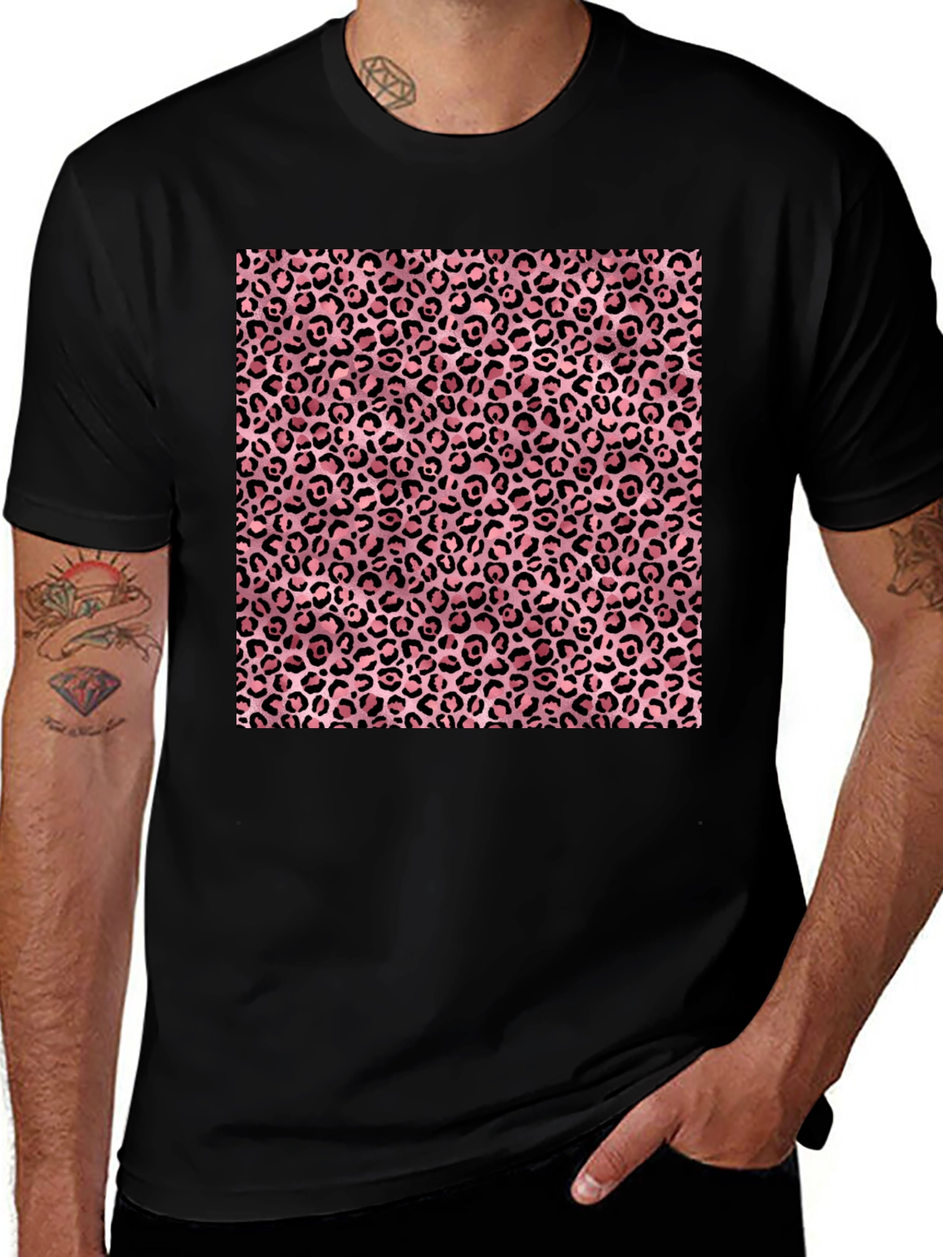 Pink Leopard Print Graphic T-Shirt
