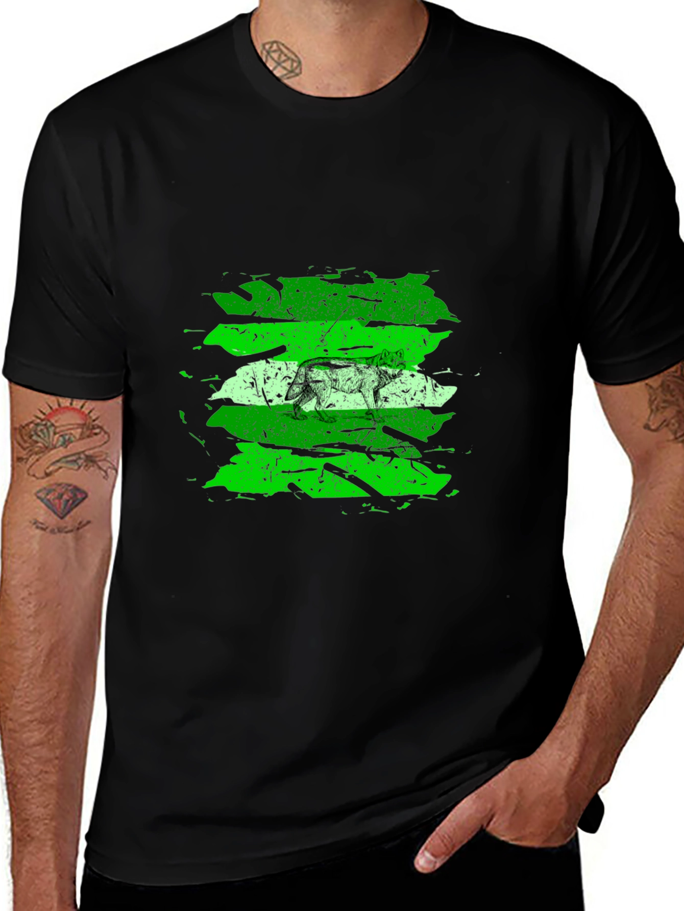 Variant 26 of Men's Black T-Shirt with Green Bear Design