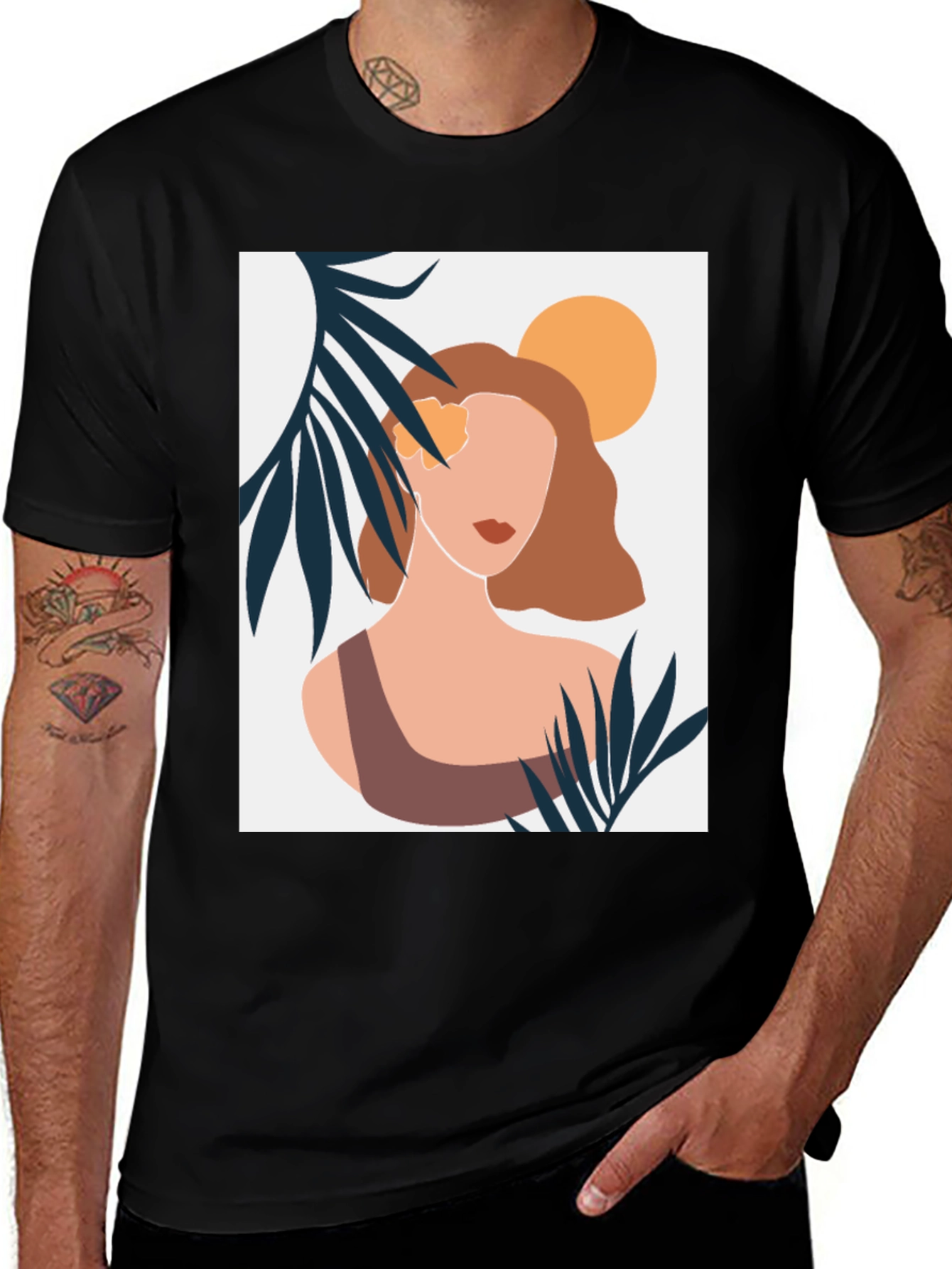 Abstract Woman Graphic Tee - Stylish Black T-Shirt