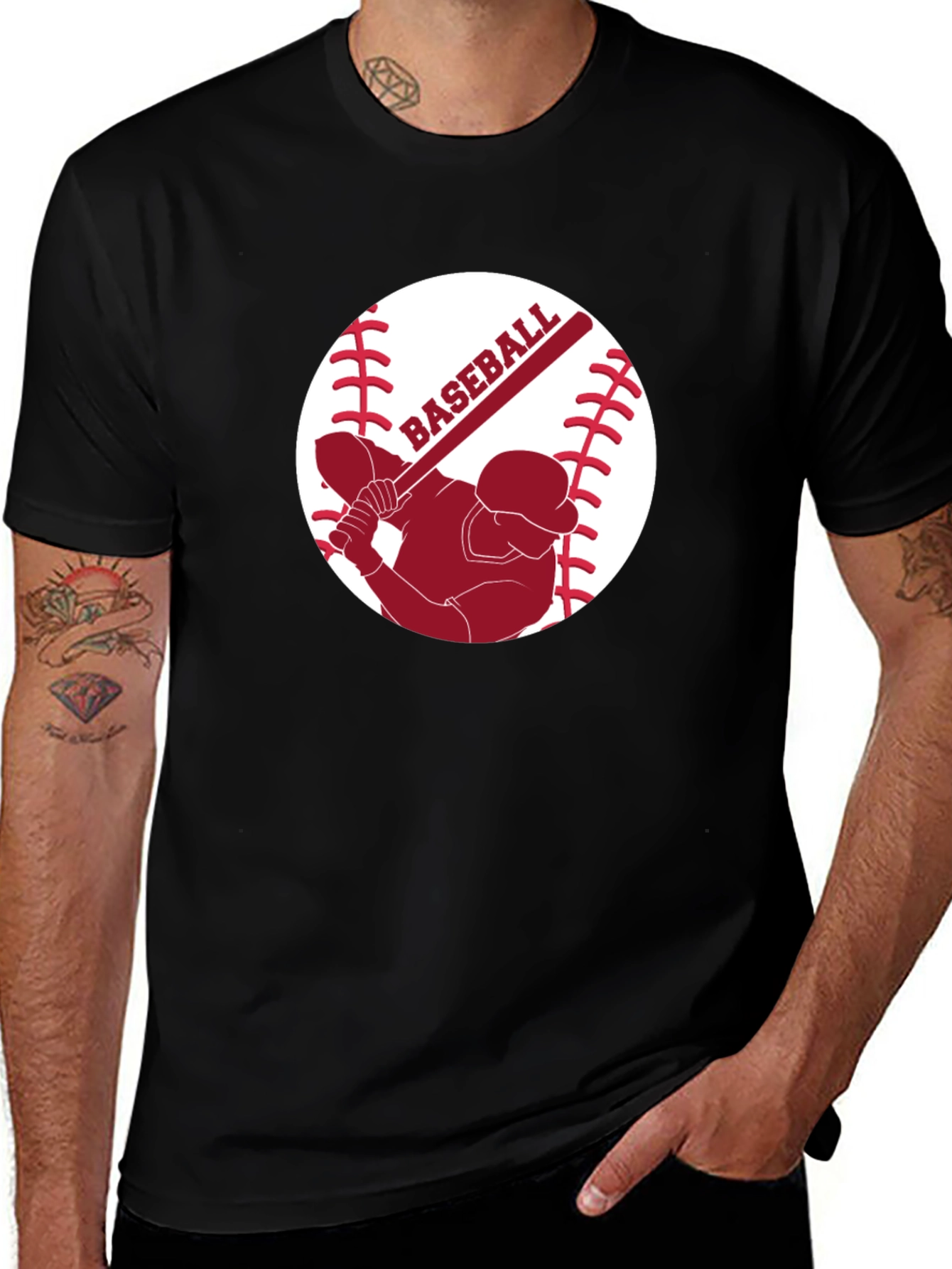 Baseball Player Graphic Tee - Black