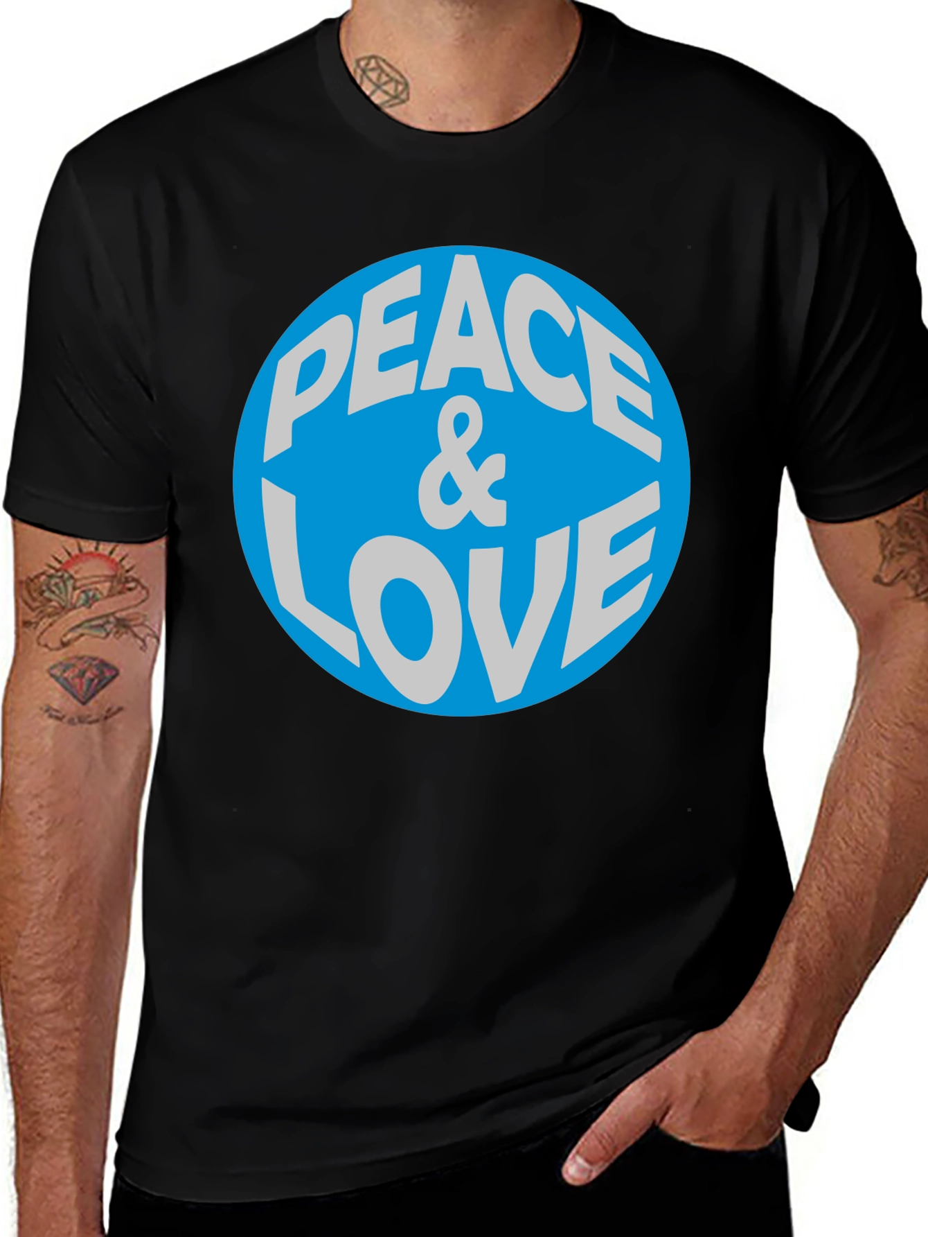 Variant 5 of Peace & Love Graphic T-Shirt - Blue Circle Design