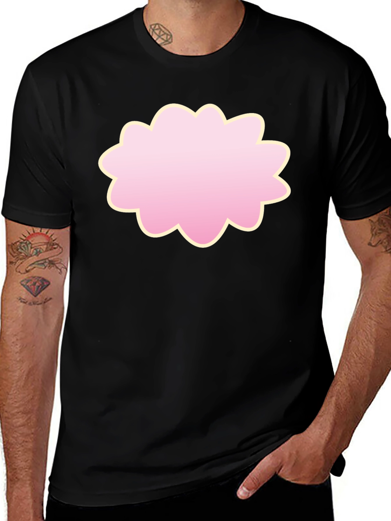 Black T-Shirt with Pink Floral Graphic