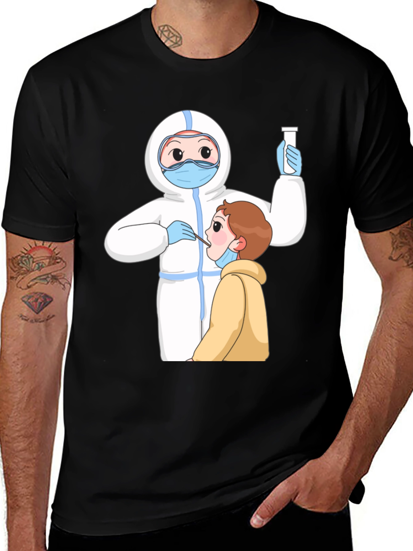 Variant 26 of Cartoon COVID Test Black T-Shirt