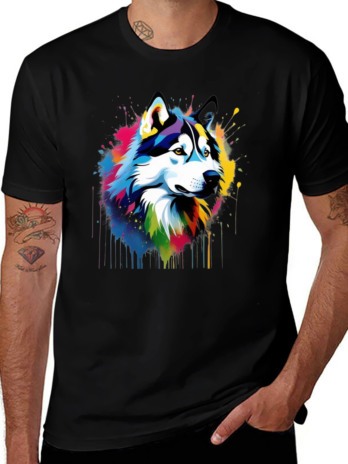 Variant 10 of Vibrant Husky Graphic Tee - Men's Black T-Shirt