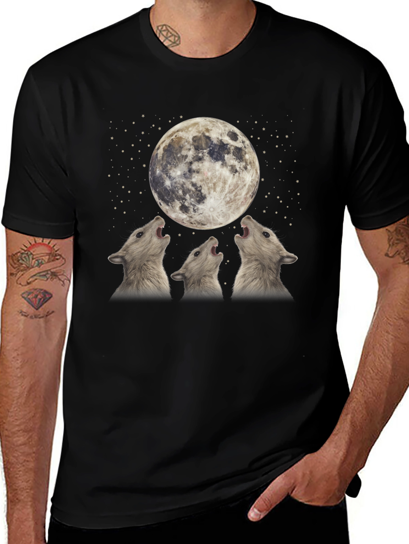 Variant 29 of Wolf Moon T-Shirt - Black Cotton Tee