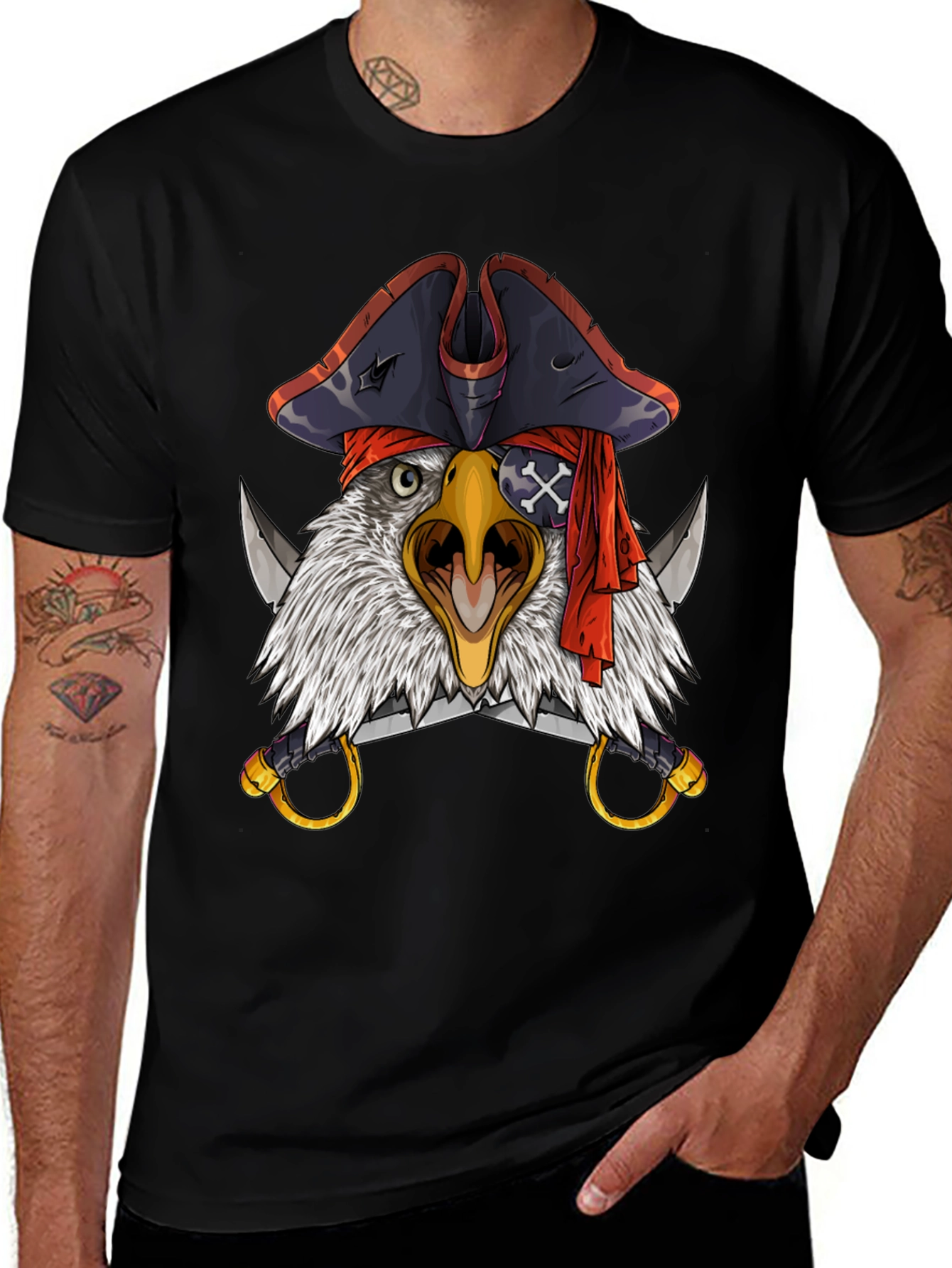 Variant 12 of Pirate Eagle T-Shirt - Men's Black Graphic Tee