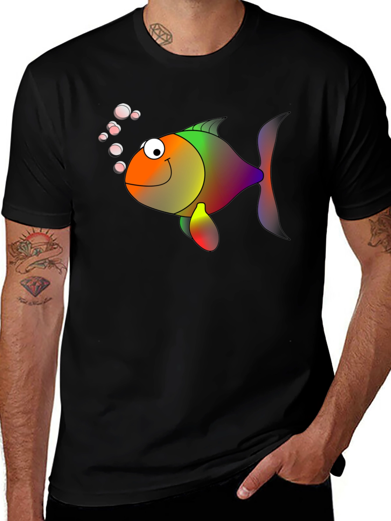 Rainbow Fish Graphic Black Tee