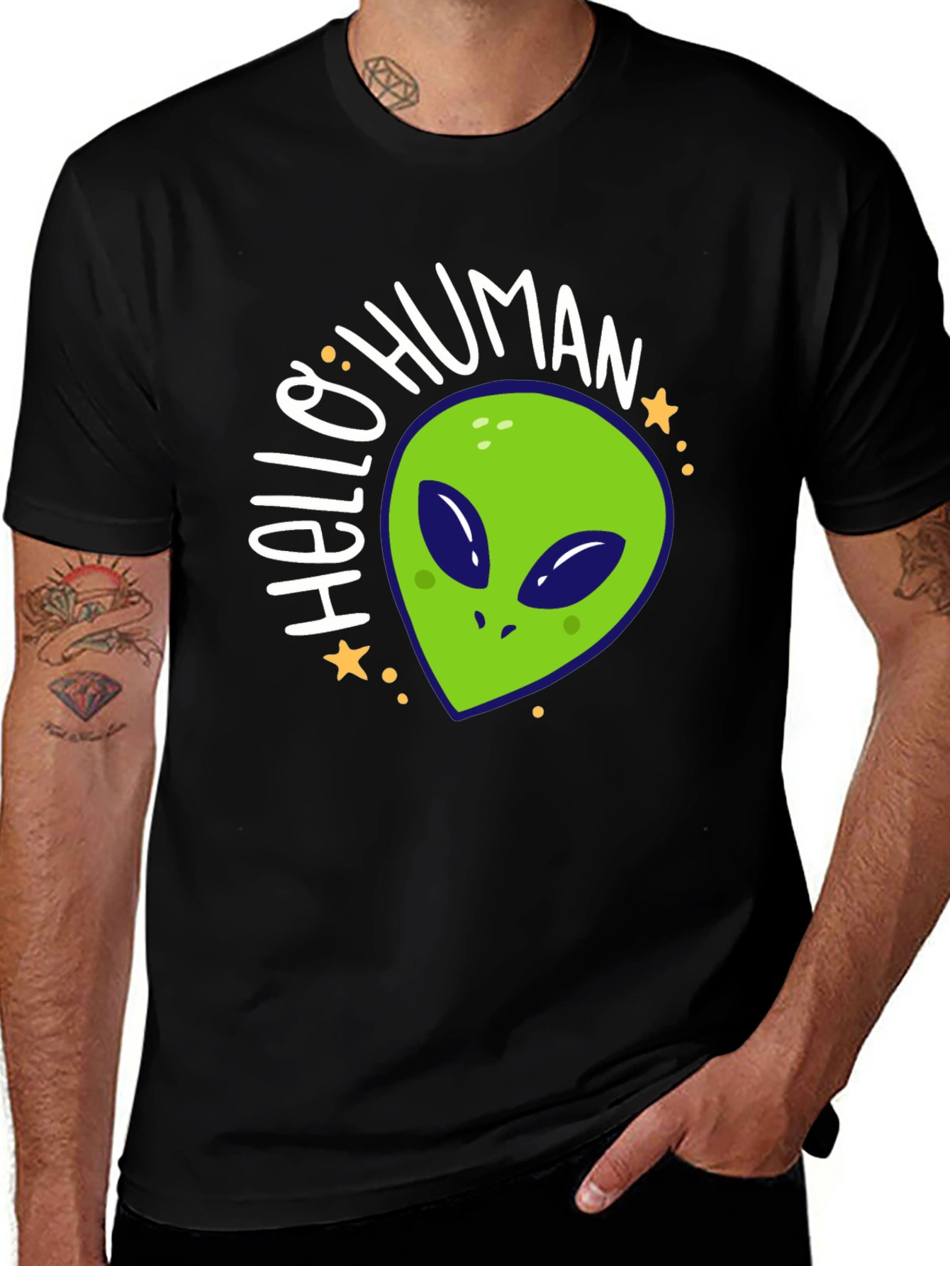 Variant 6 of Hello Human Alien Graphic Tee - Black Casual T-Shirt