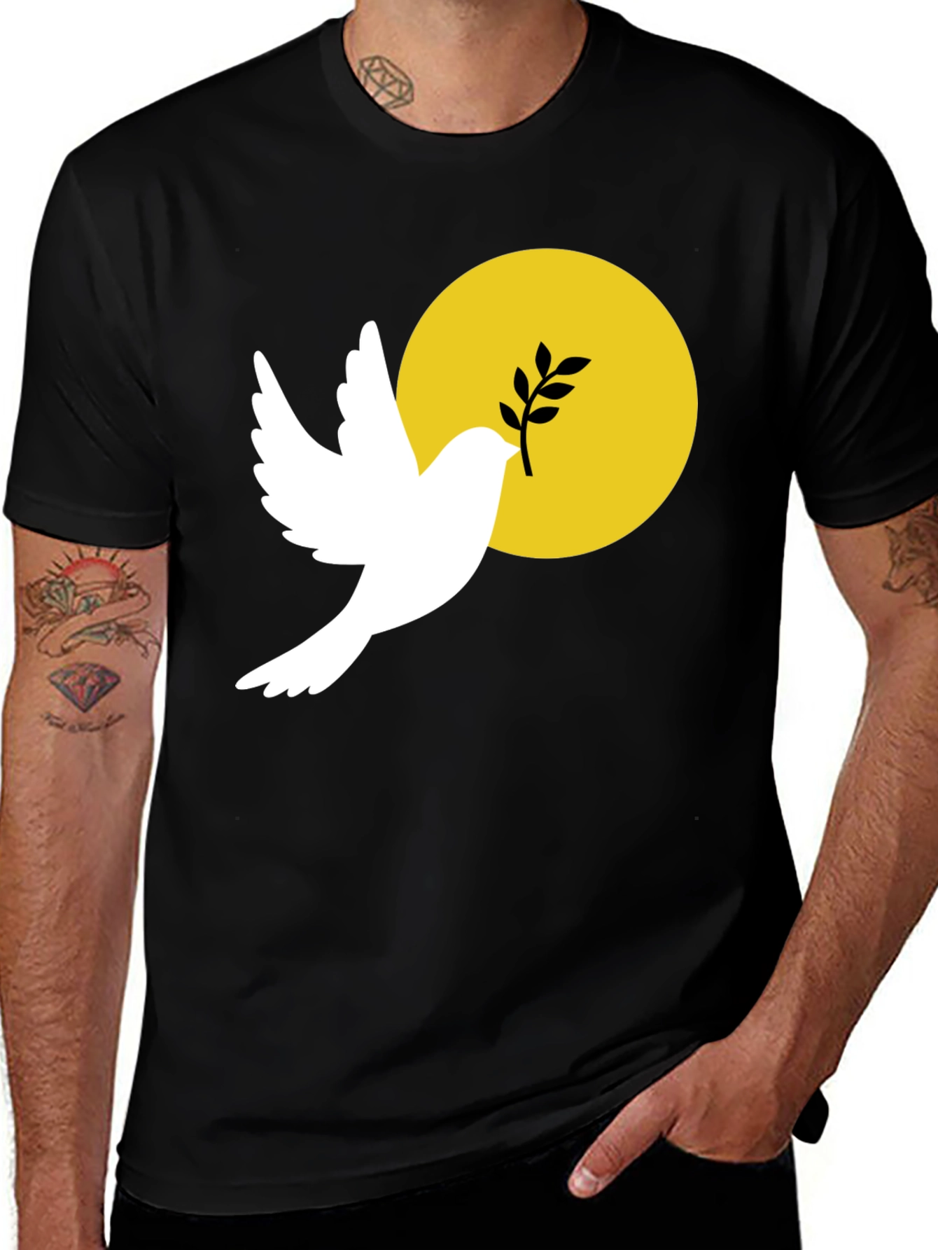 Black Peace Dove Graphic T-Shirt - Black Cotton Blend main image