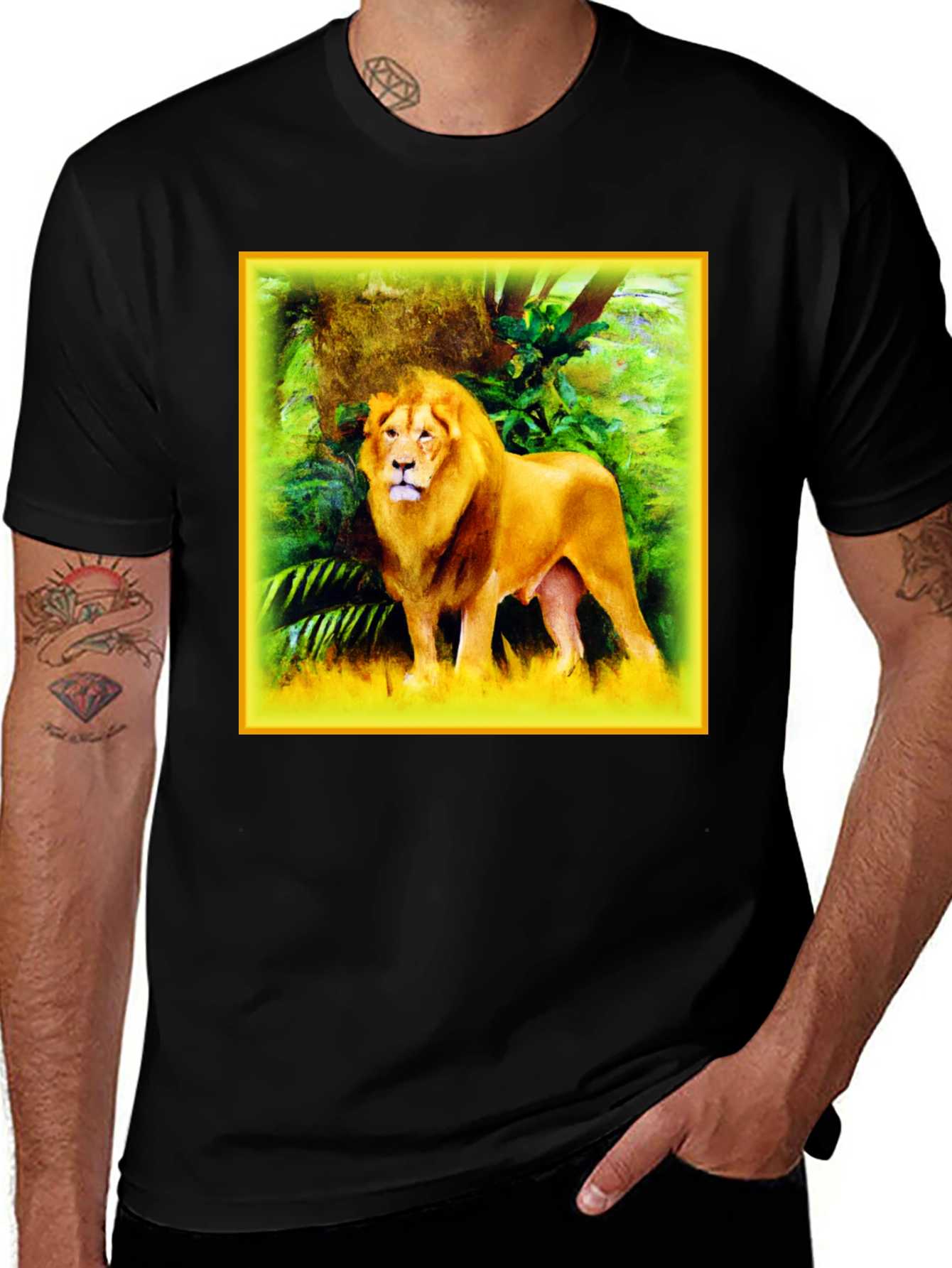 Variant 29 of Lion Graphic Print Crew Neck Tee