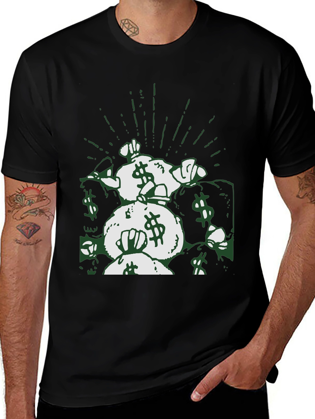 Variant 21 of Money Bags Graphic Tee - Black Cotton Comfort