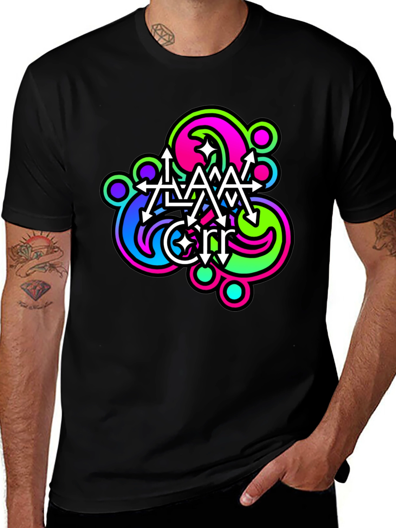 Variant 11 of Abstract Graphic Tee - Neon Design Black T-Shirt