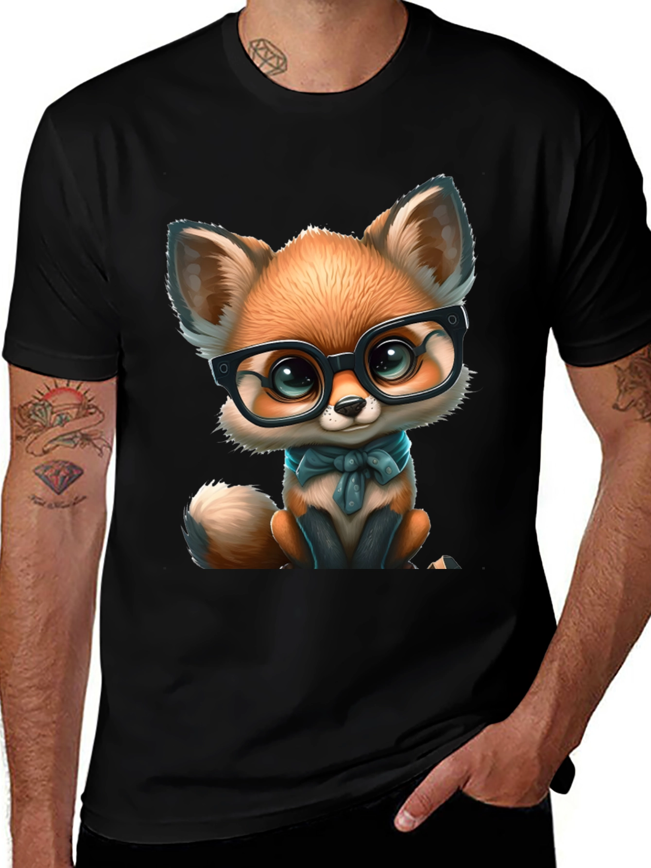 Variant 26 of Cute Fox in Glasses Black T-Shirt