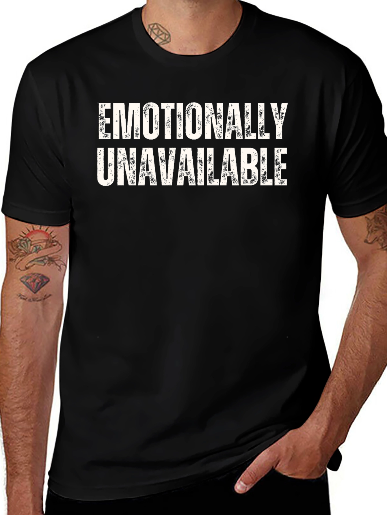 Black Emotionally Unavailable Graphic Tee - Men's Black T-Shirt main image