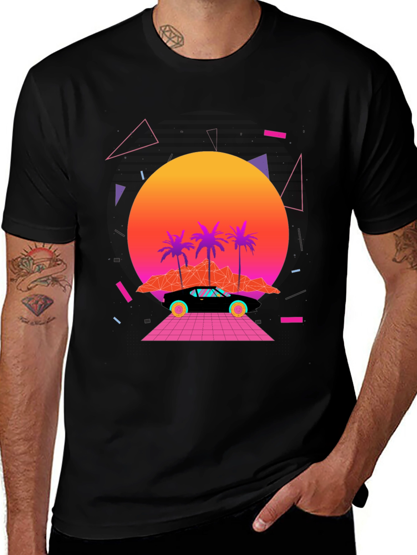 Variant 11 of Retro Wave T-Shirt - Palm Trees & Car Design