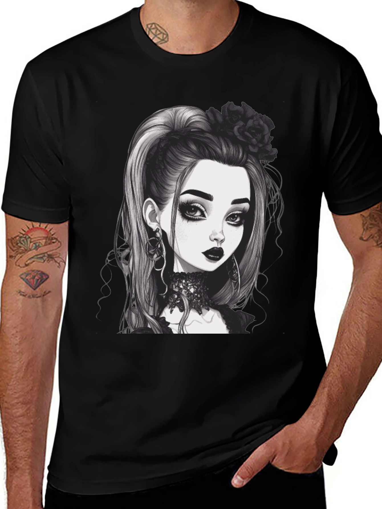 Variant 5 of Gothic Girl Graphic Tee - Black Cotton T-Shirt