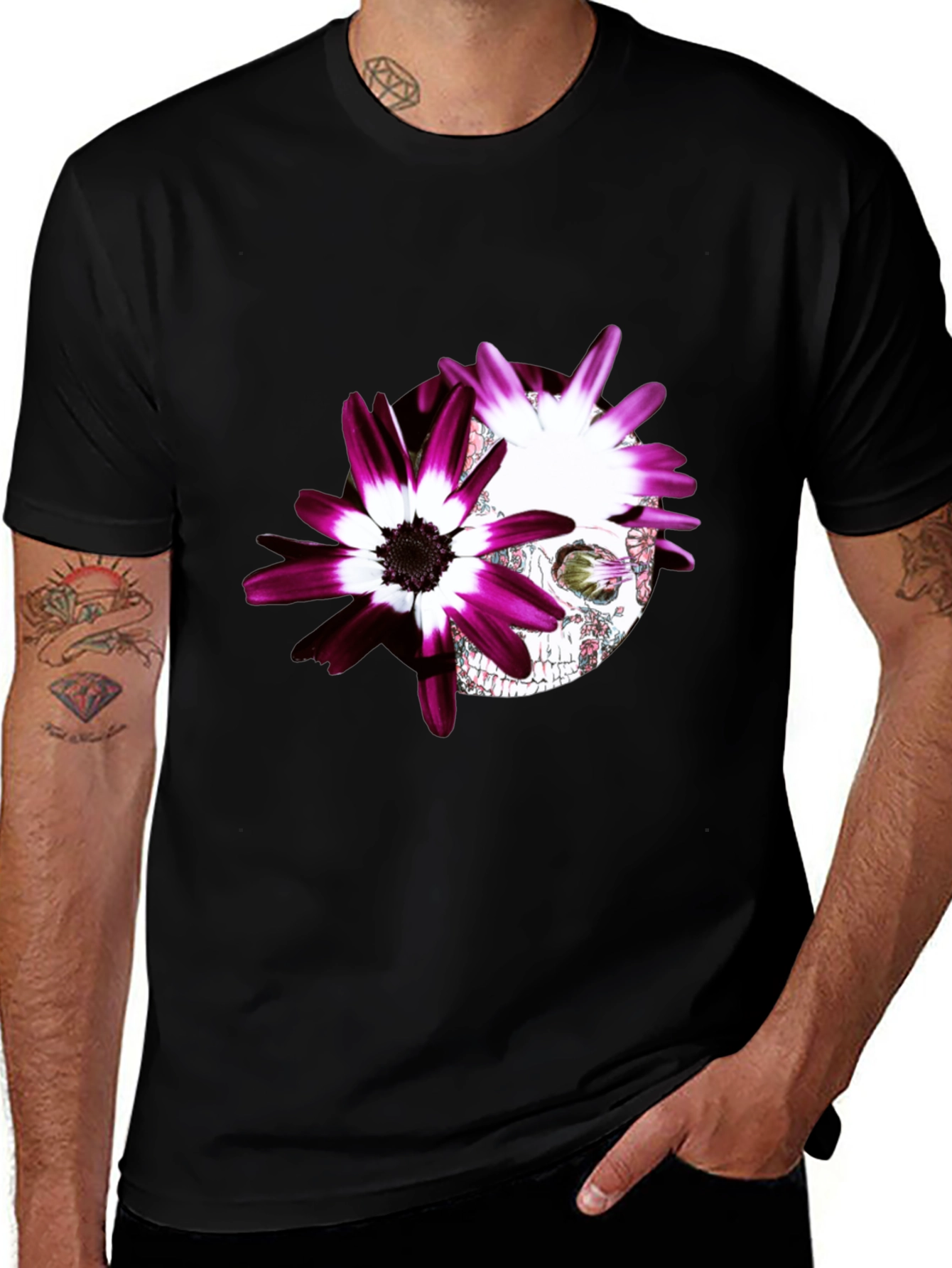 Variant 23 of Floral Skull Graphic Print T-Shirt