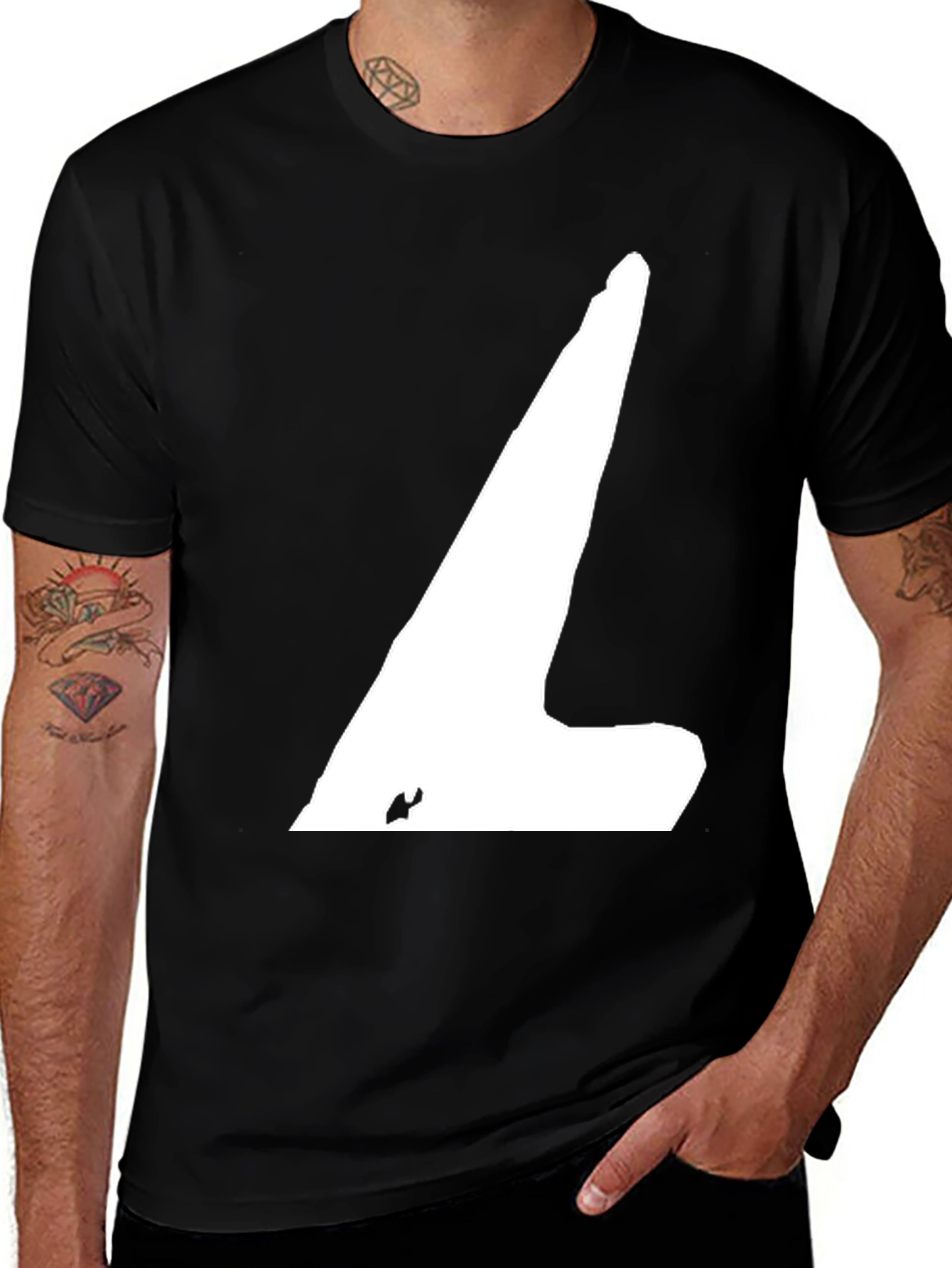 Variant 6 of Minimalist Black T-Shirt with Abstract White Design