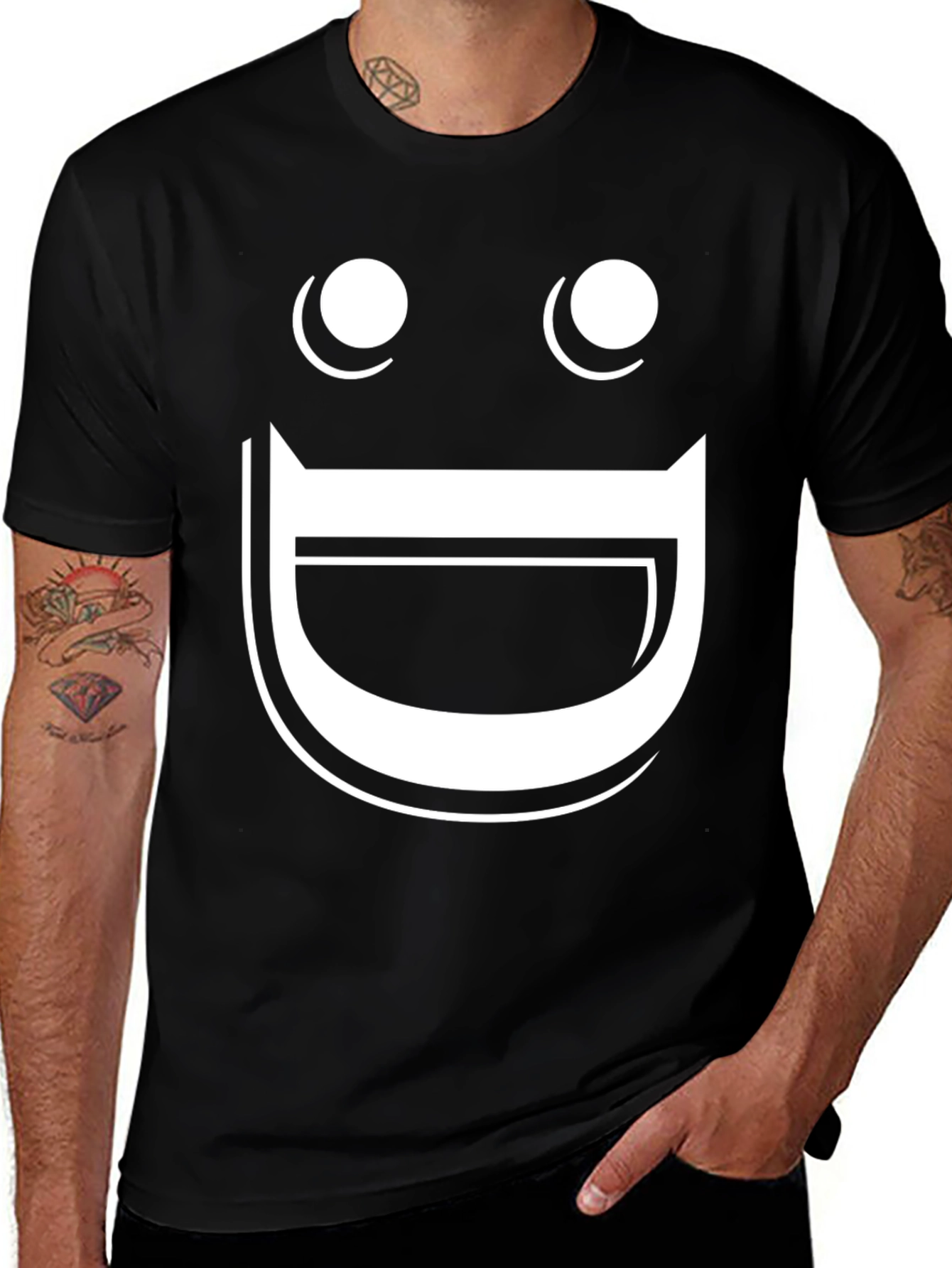 Variant 22 of Funny Graphic Tee - Happy Face Black T-Shirt