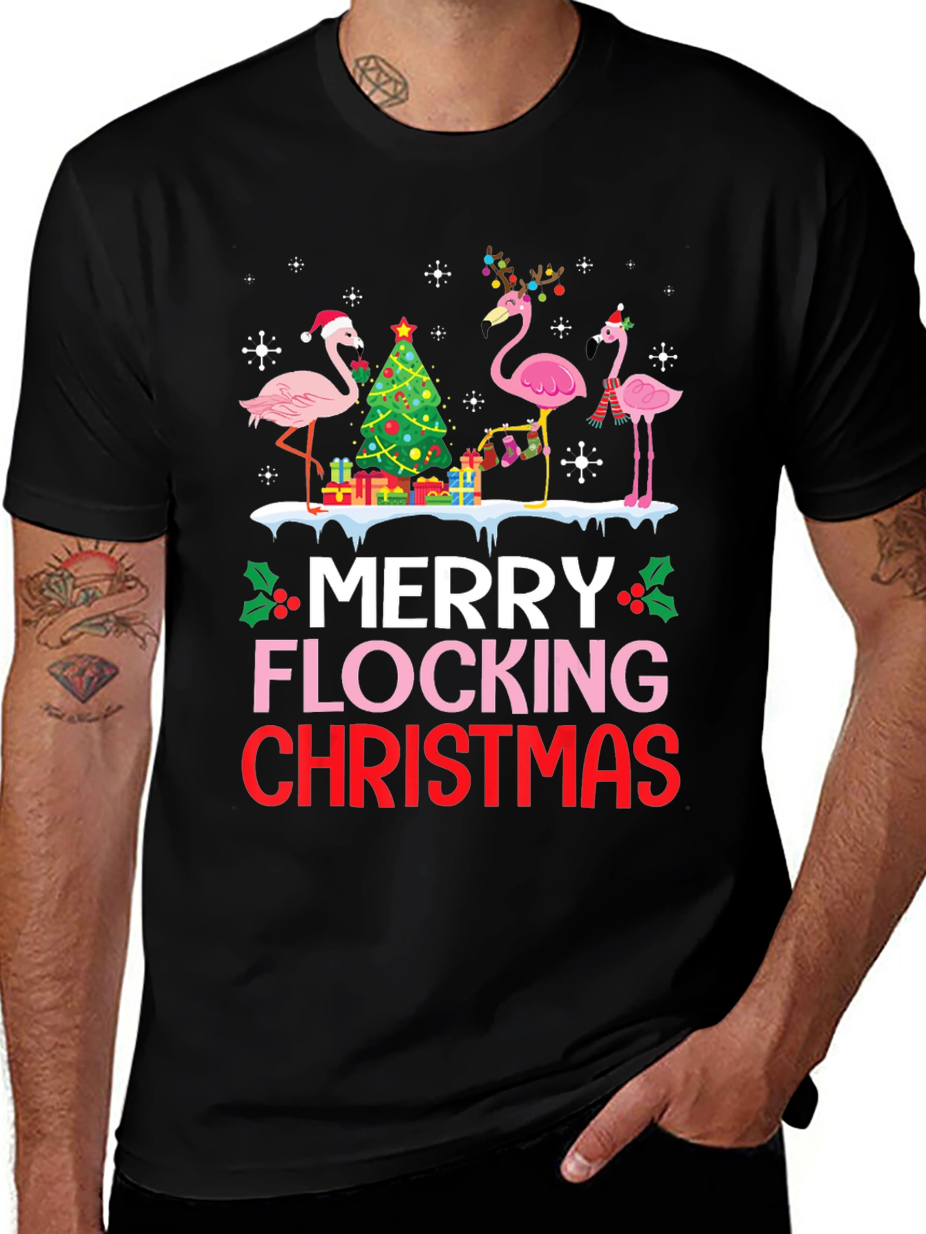 Variant 28 of Merry Flocking Christmas Flamingo T-Shirt