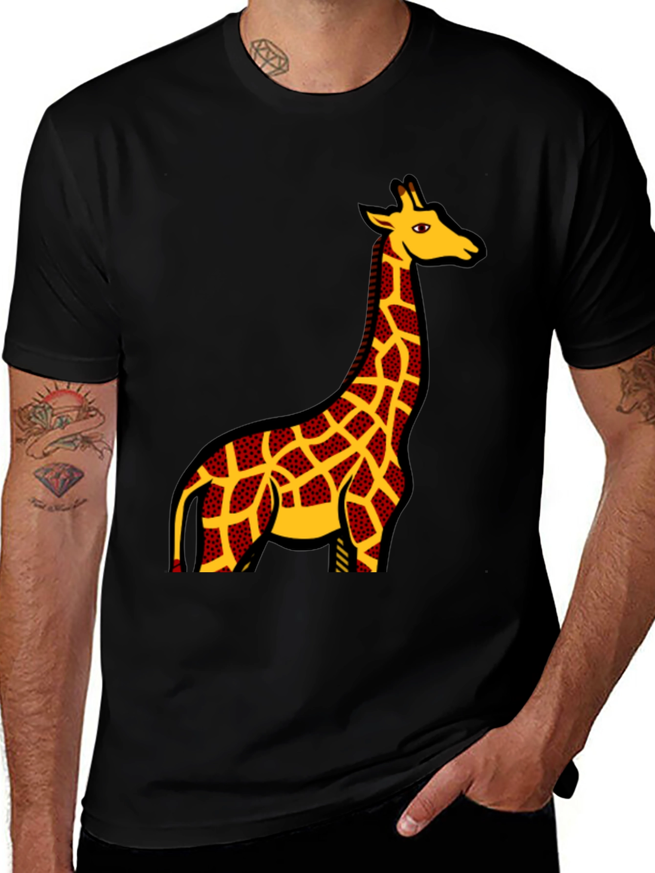 Variant 4 of Giraffe Print Black T-Shirt