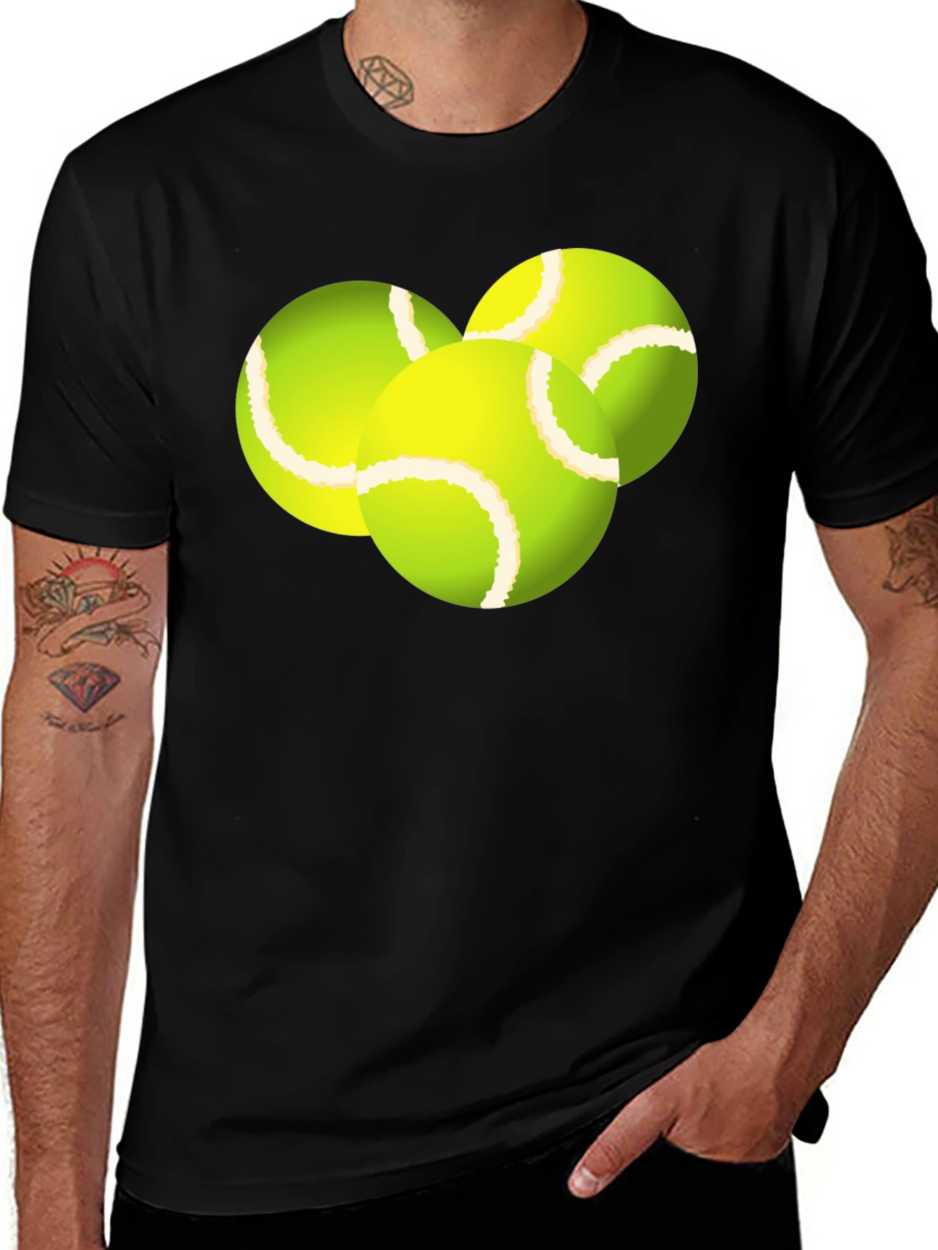 Tennis Balls Graphic Tee - Black Cotton T-Shirt