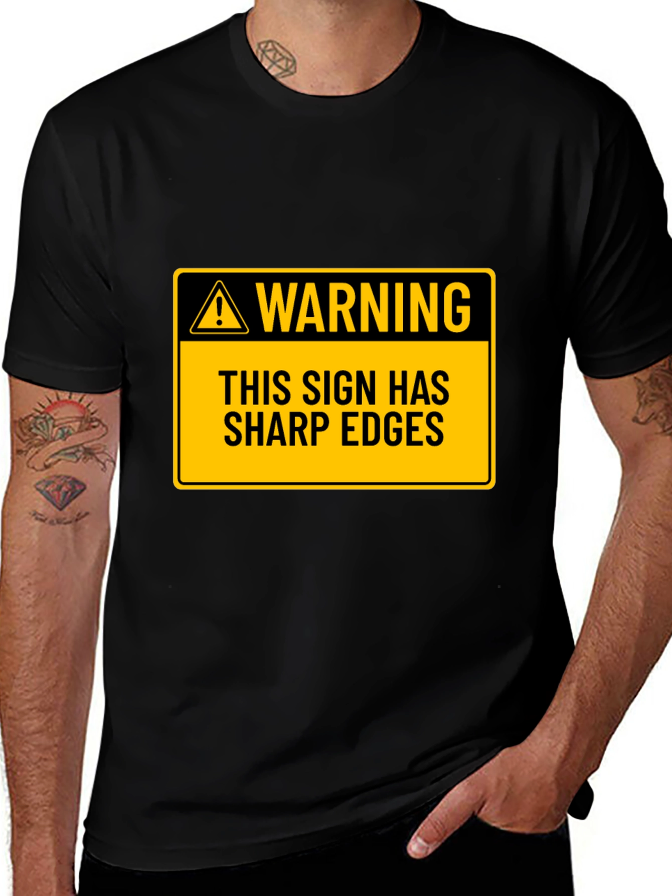 Variant 5 of Warning Sharp Edges Novelty Graphic Tee