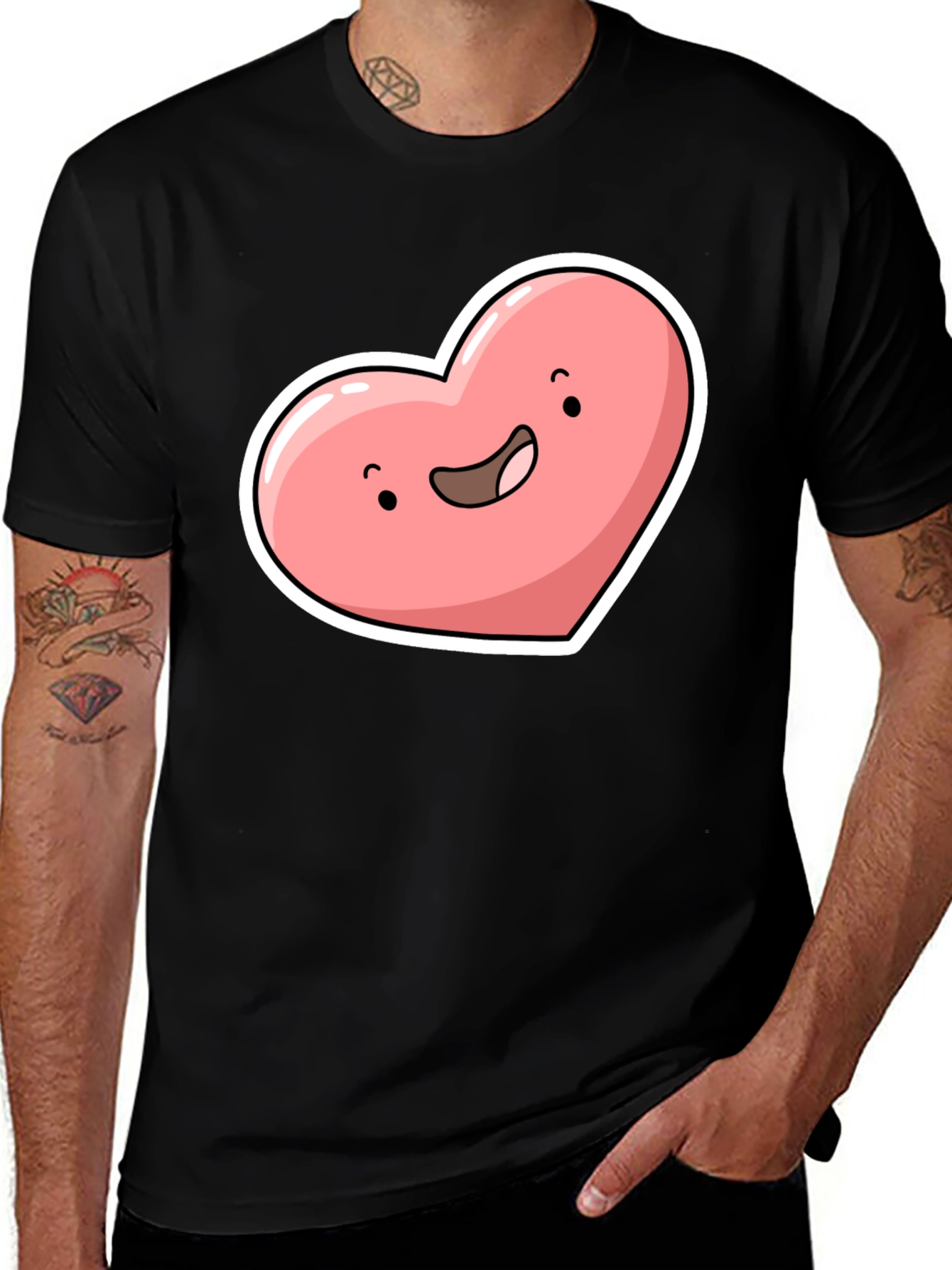 Variant 13 of Cute Heart Character Graphic Tee - Black