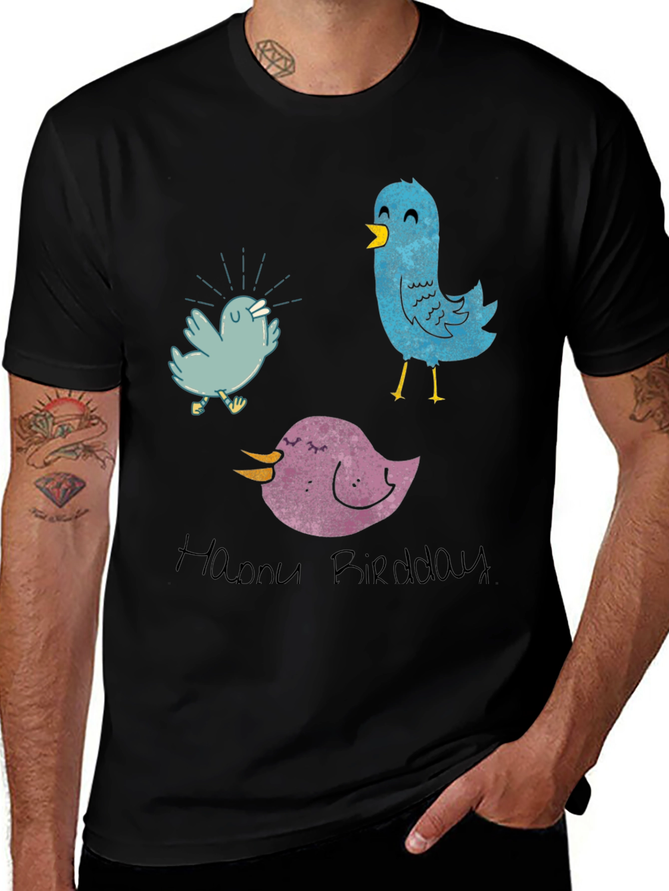 Whimsical Bird T-Shirt - "Happy Birddday"