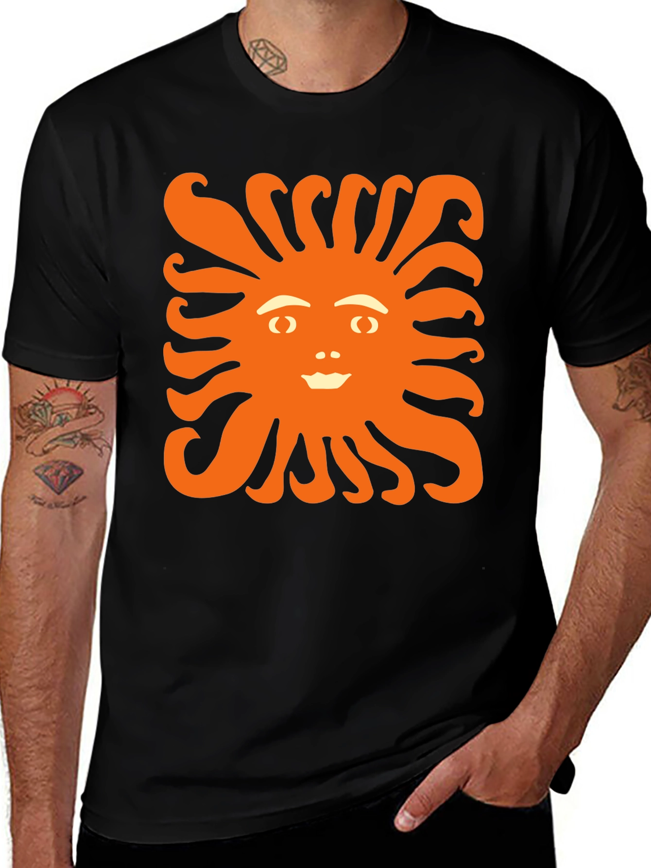 Smiling Sun Graphic Tee - Black Cotton Shirt
