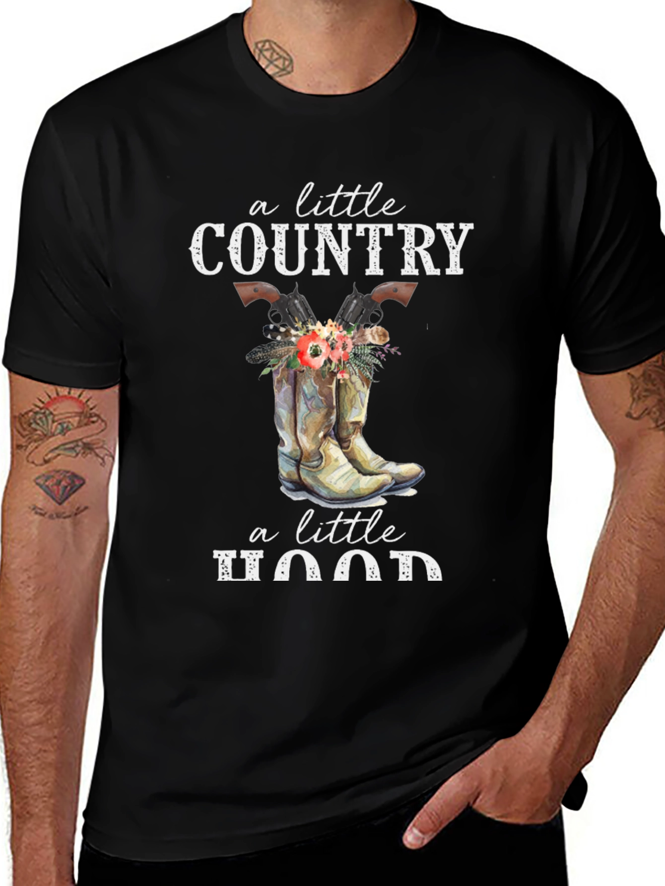 Variant 19 of Country Hood Graphic Tee: Cowboy Boots & Revolvers