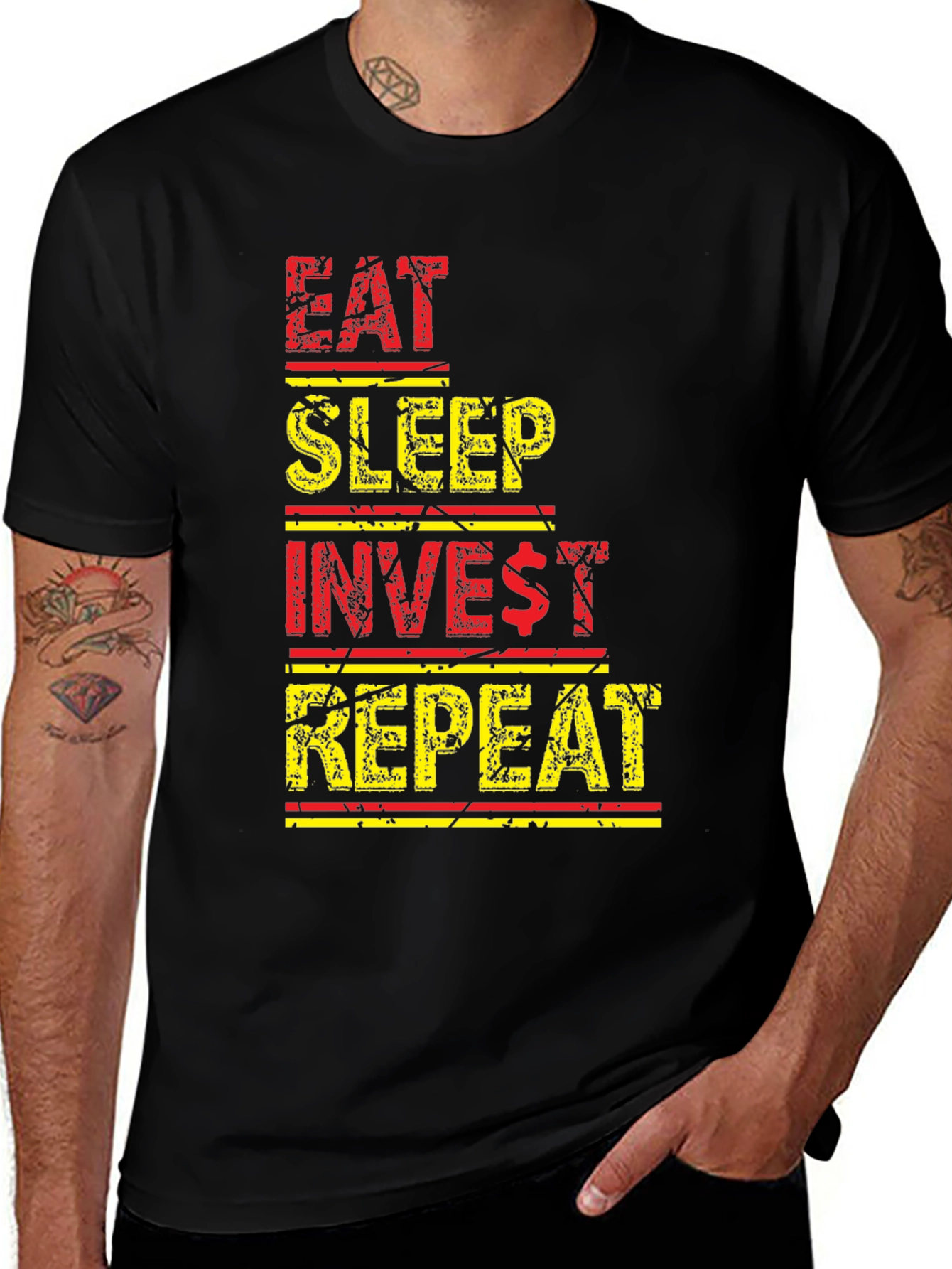 Variant 30 of Eat Sleep Invest Repeat Black Graphic Tee