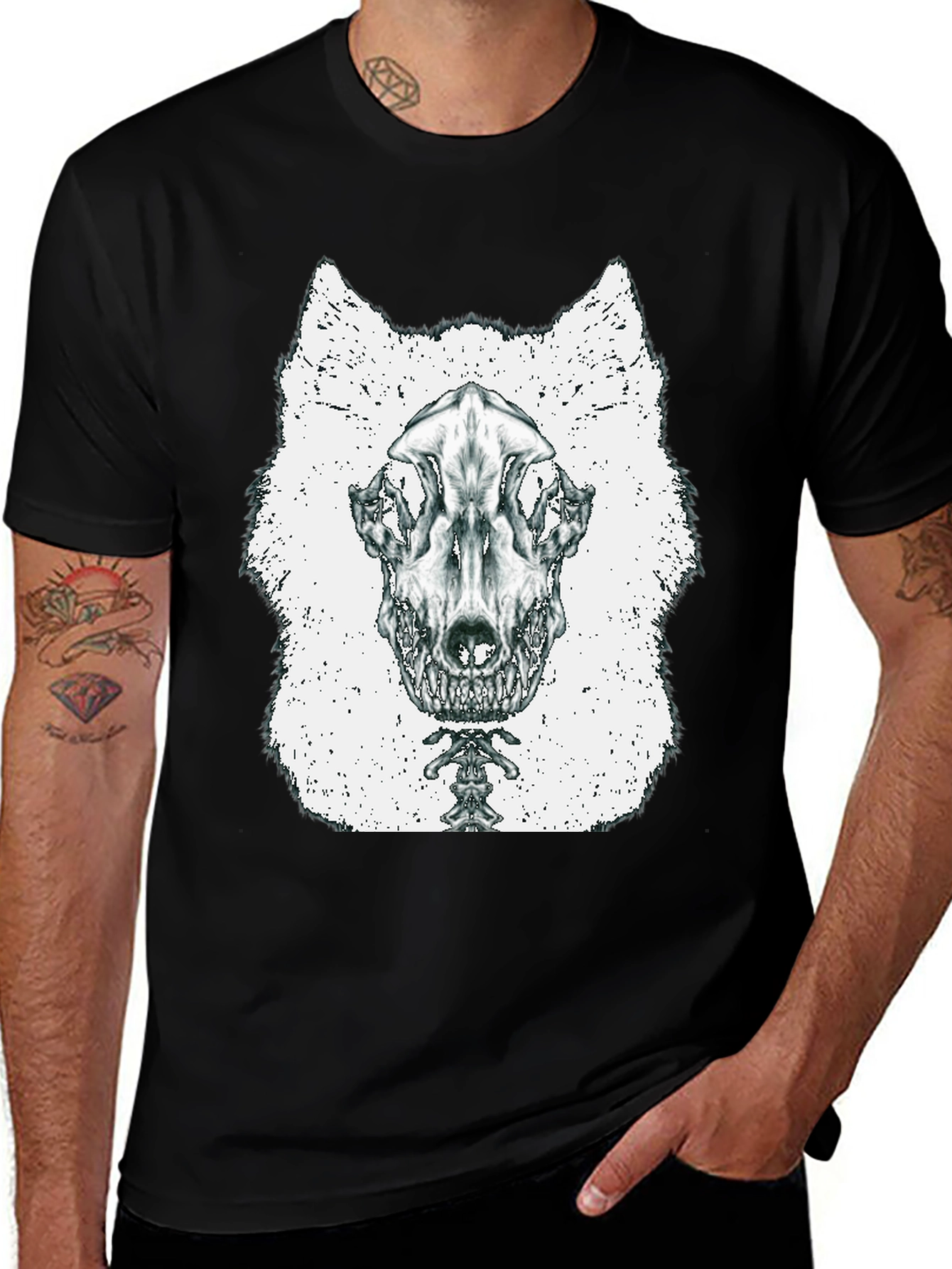 Variant 20 of Wolf Skull Graphic Print T-Shirt - Black