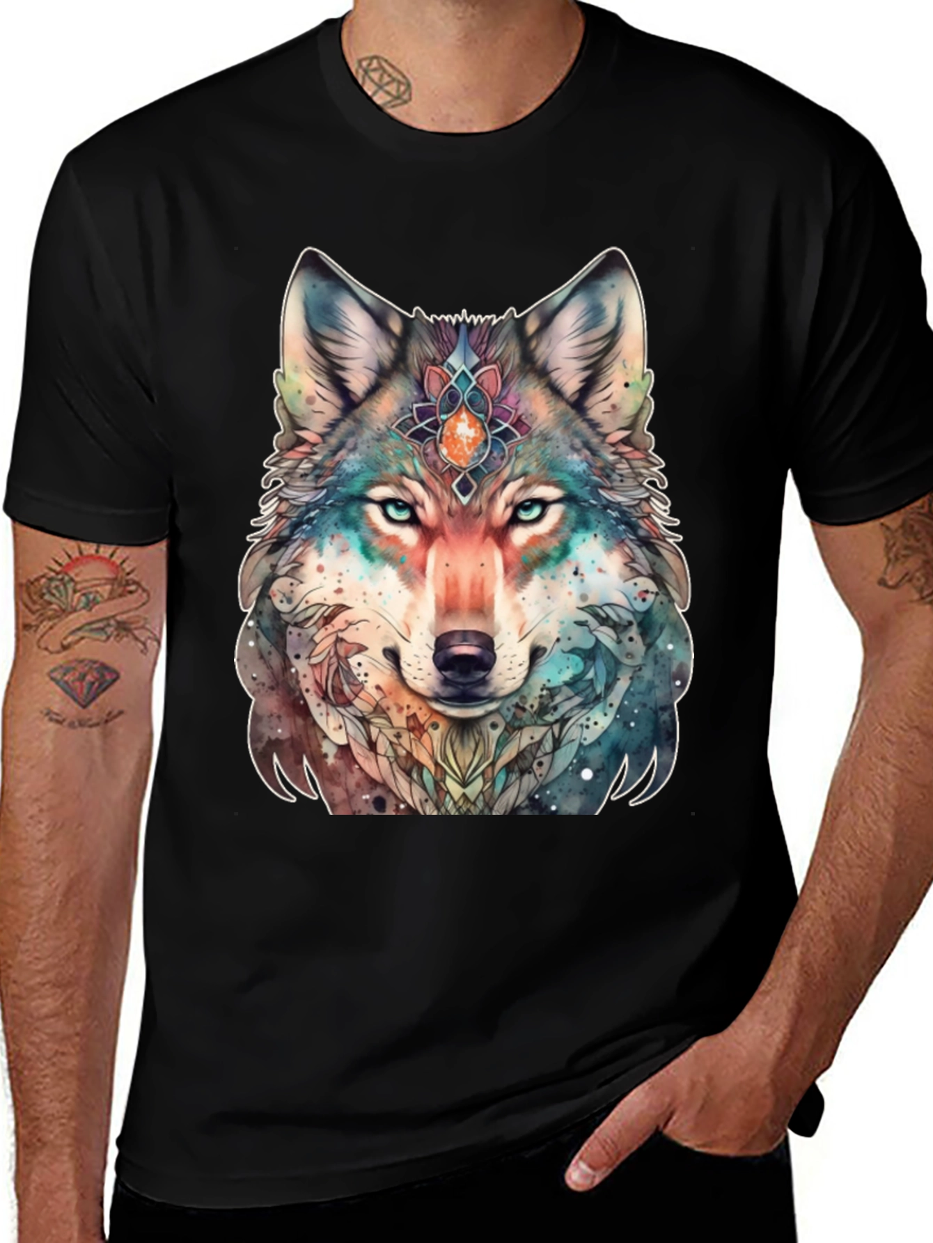 Variant 18 of Wolf Mandala Graphic Tee - Artistic Men's T-Shirt