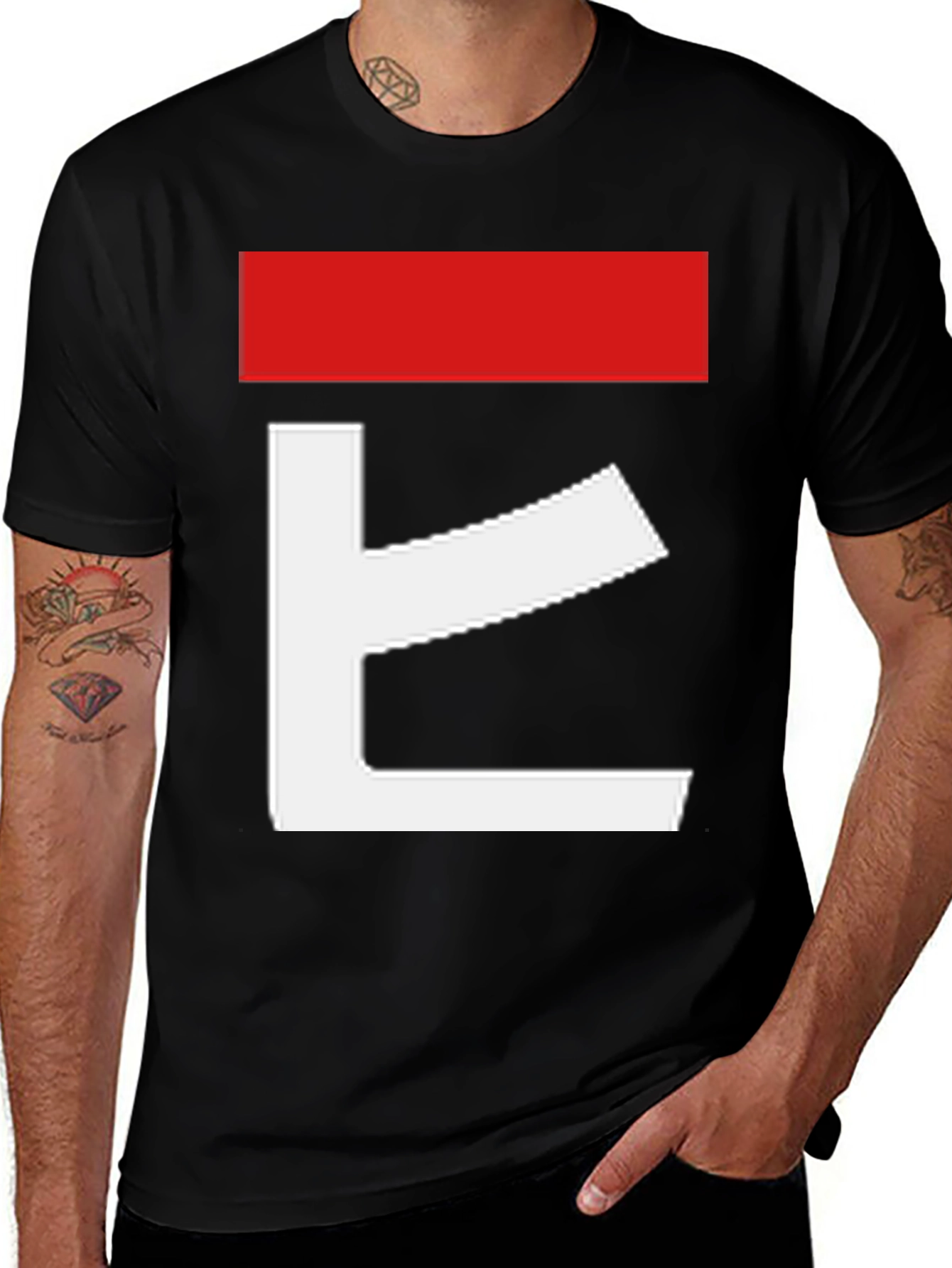 Variant 7 of Abstract Graphic Tee - Red and White Design on Black