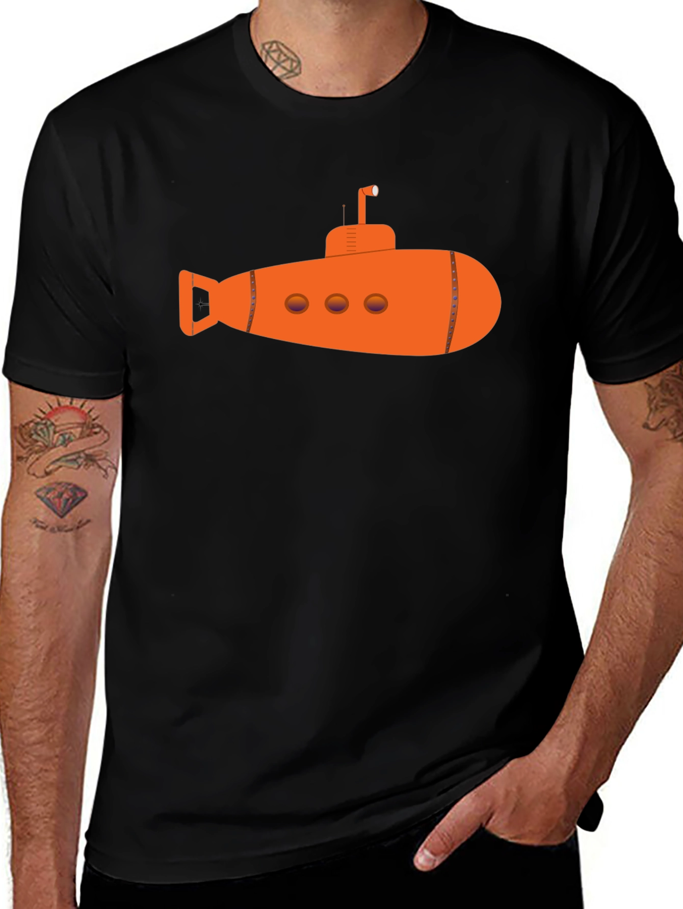 Orange Submarine Graphic Tee - Black Cotton Blend T-Shirt