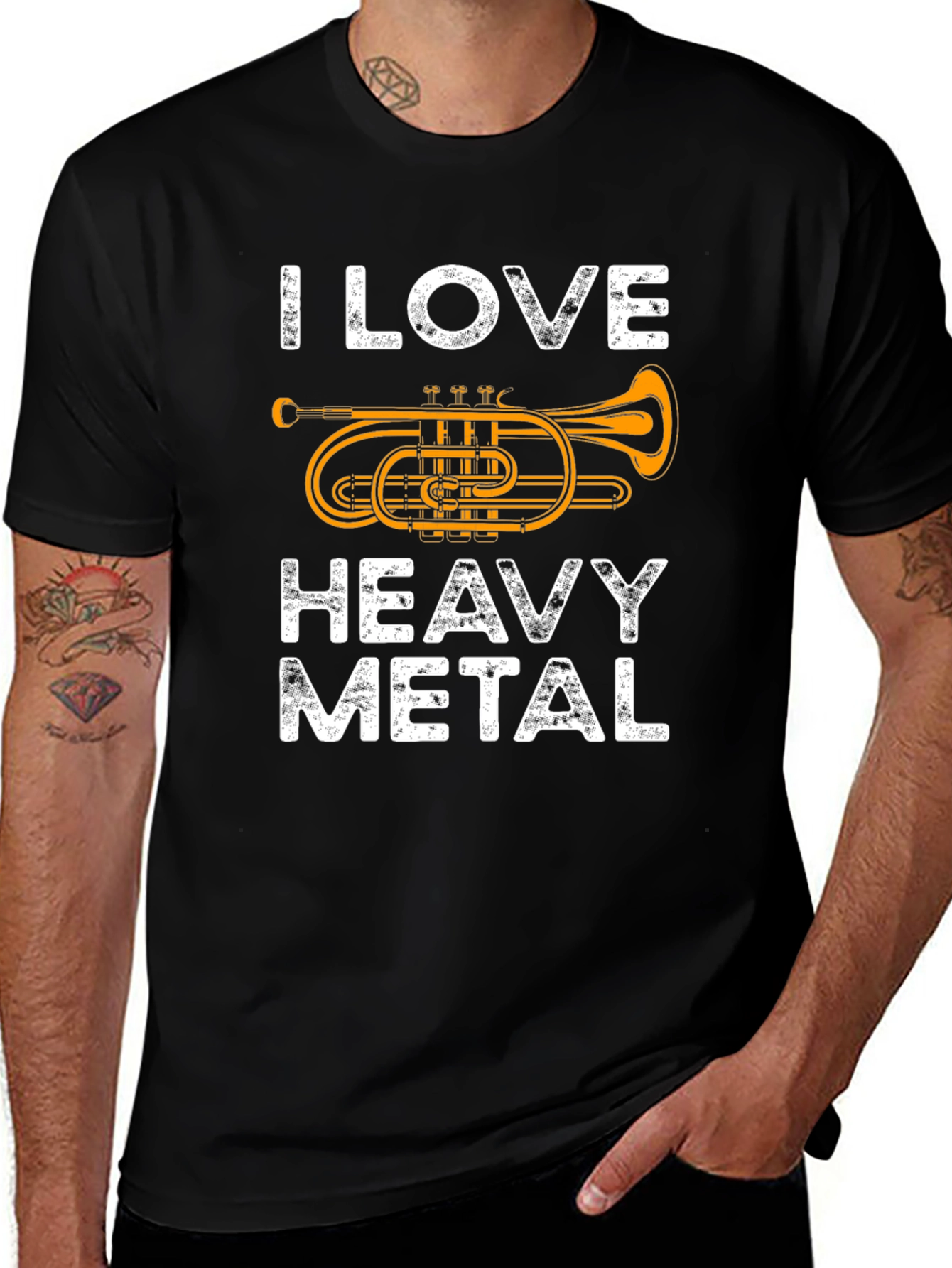 Variant 3 of I Love Heavy Metal Trumpet Graphic Tee