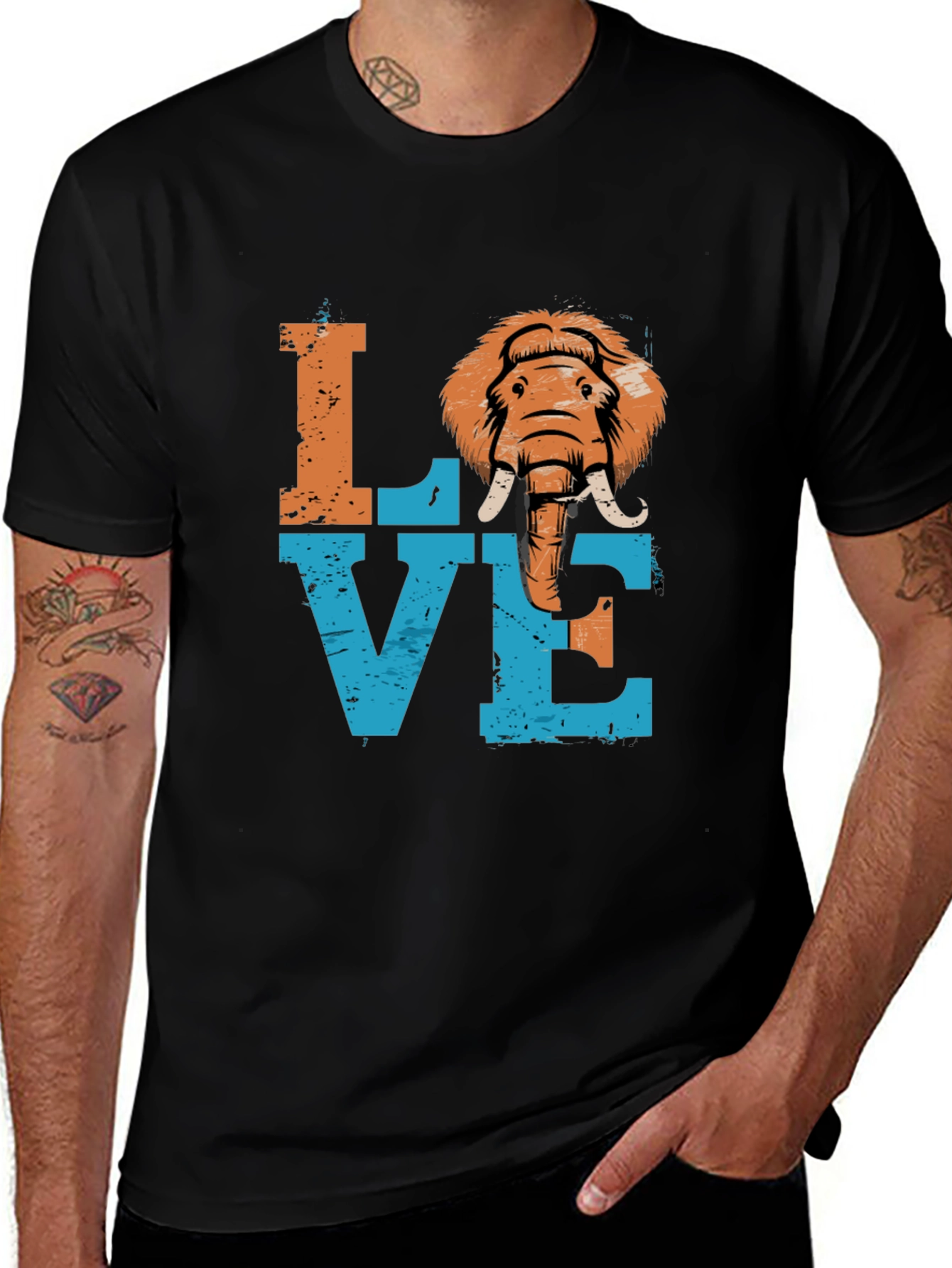 Variant 19 of Love Elephant Graphic Tee - Black Cotton Blend T-Shirt