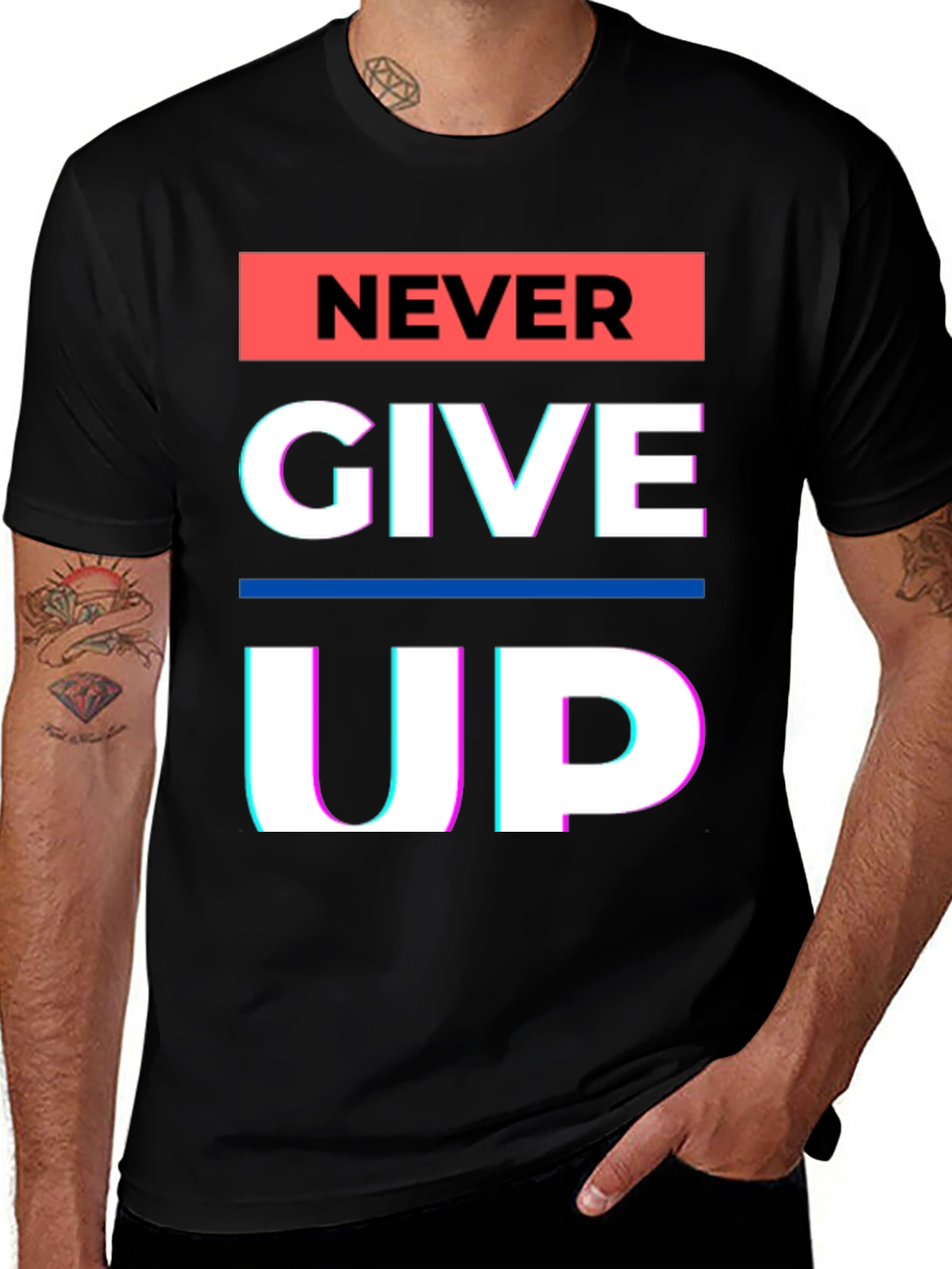 Variant 13 of Never Give Up Graphic Tee - Motivational Black T-Shirt