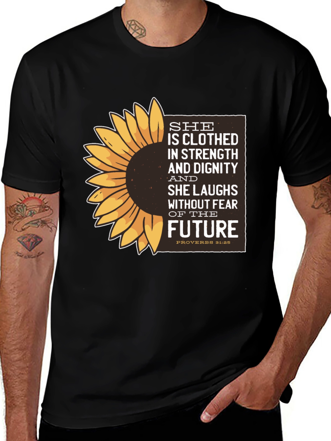 Sunflower Proverbs 31:25 Graphic T-Shirt