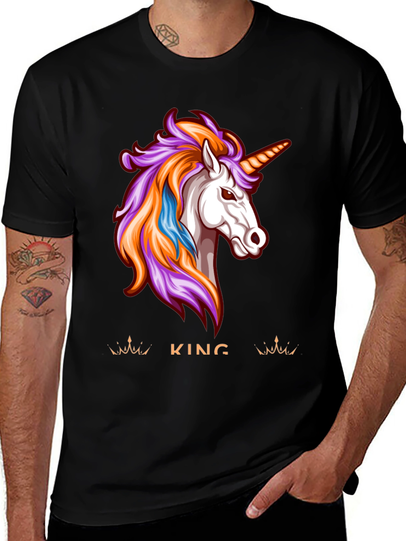 Unicorn King Graphic Tee - Black Cotton T-Shirt