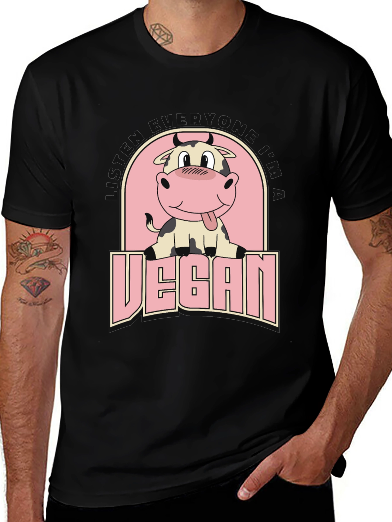 Variant 7 of Vegan Cow Graphic Tee - Unisex Black T-Shirt