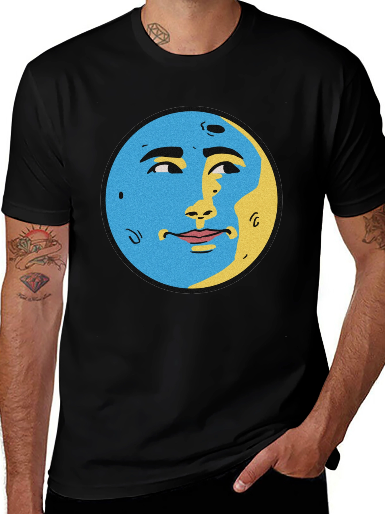 Man in the Moon Graphic T-Shirt - Black