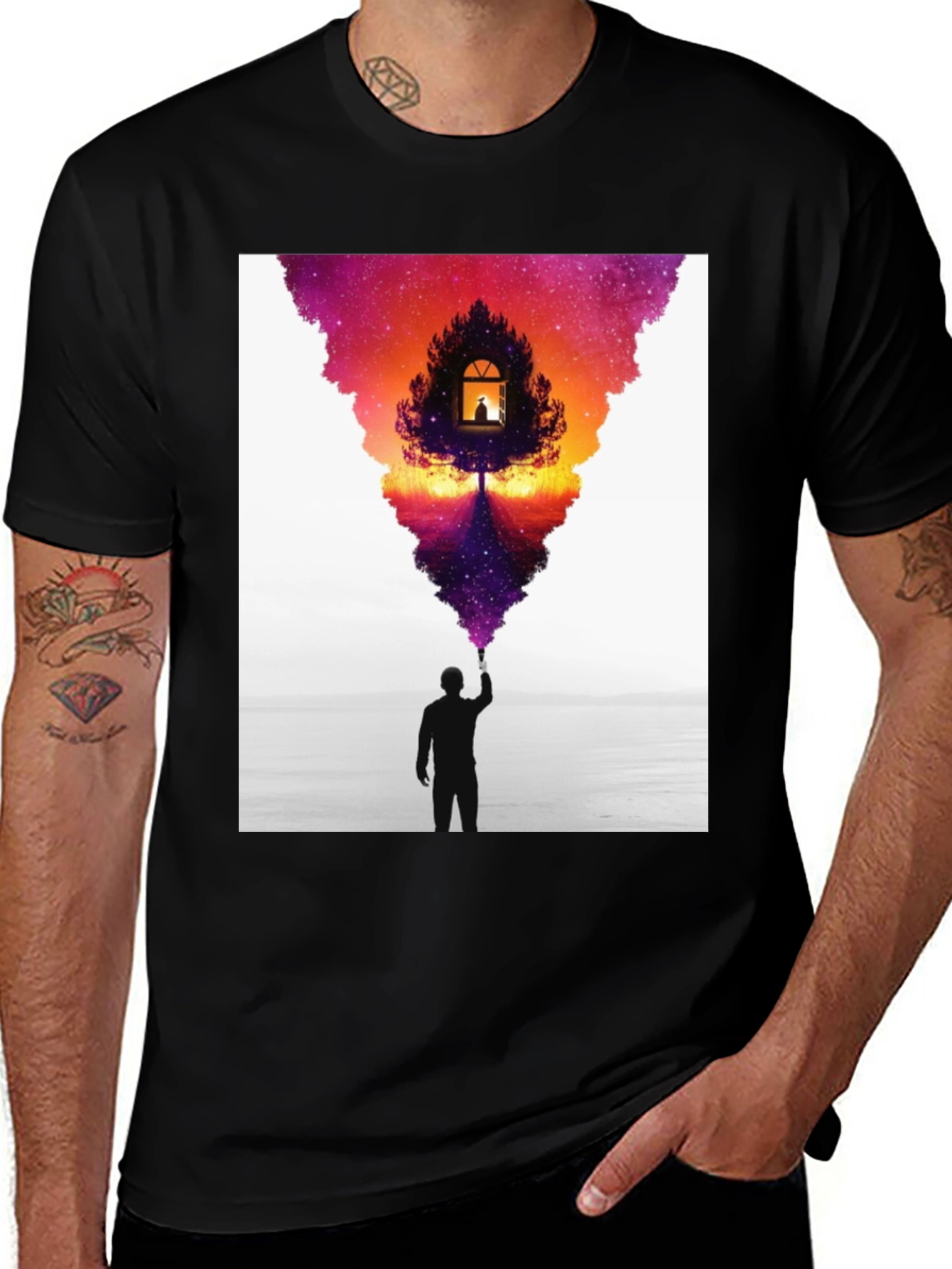 Variant 4 of Dreamscape Graphic Tee - Men's Black T-Shirt